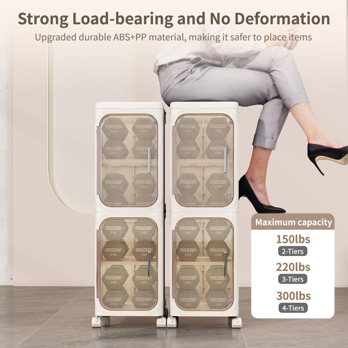 Neathub 3 Tier Slim Bathroom Storage Cabinet, Foldable and Movable, Beige