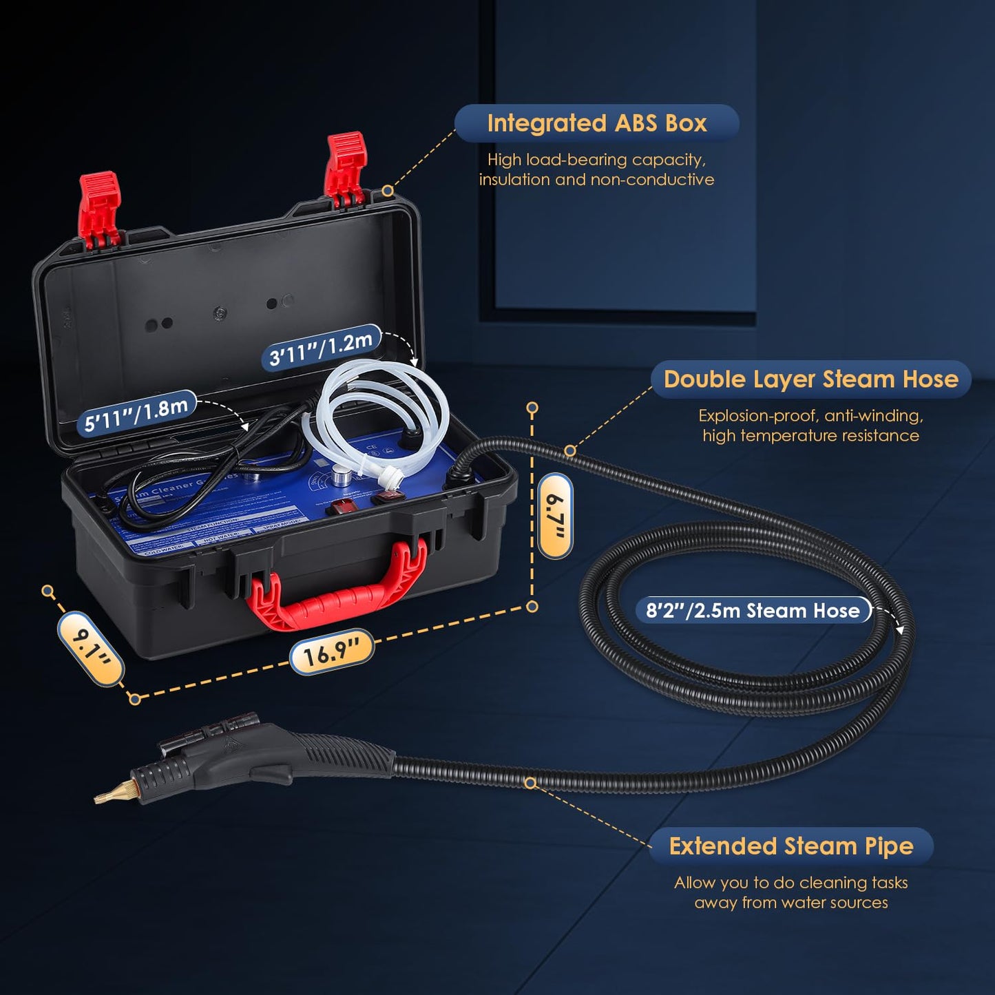 Hapyvergo 1700W Pressurized Steam Cleaner,Heavy Duty Portable Steamer for Car Detailing, High Temp, Home Use, Floor, Upholstery, Grout 110V with 12 pcs Accessories