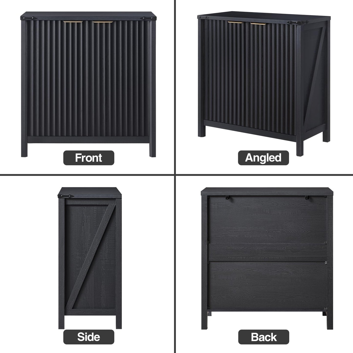 BuildHom 32" Sideboard Buffet Cabinet with Storage, Fluted Accent Storage Cabinet with 2 Doors, Modern Accent Coffee Bar Console Table for Kitchen, Entryway, Black Oak