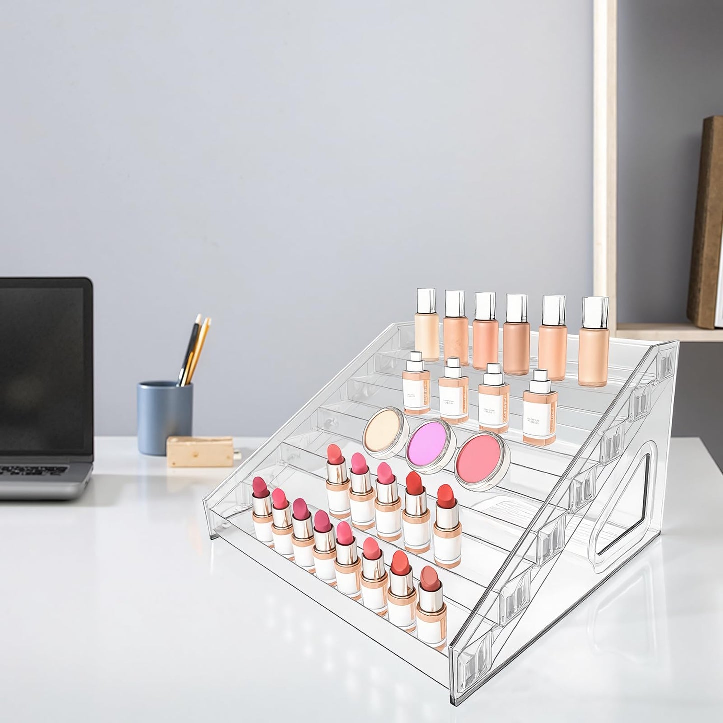 7 Tier Acrylic Card Display Stand, Nail Polish Organizer Clear, Case Makeup Organizer, Baseball card display Essential oil storage rack