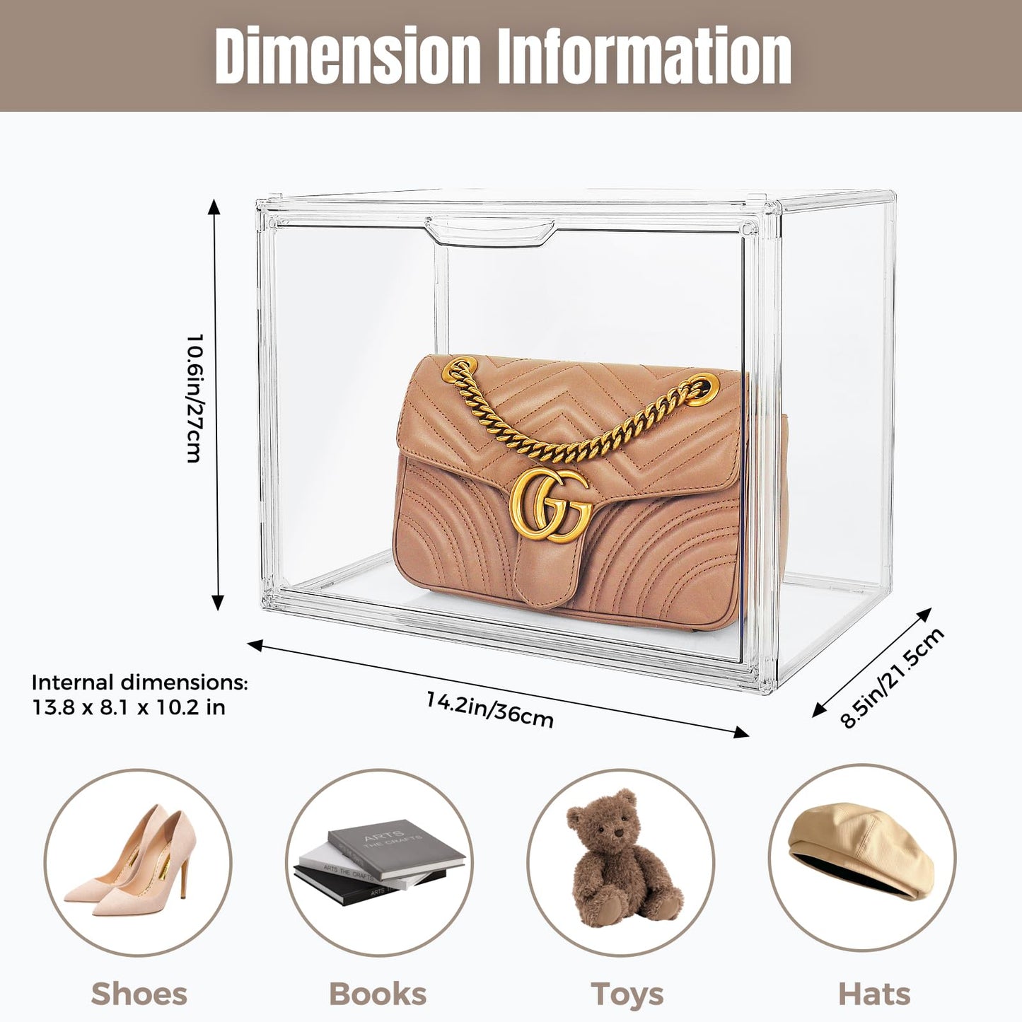 Cutora 15 Pack Acrylic Purse Organizer for Closet, Stackable Clear Handbag Storage Bins with Magnetic Doors, Display Case for Purses, Hats, Books, and Collectibles