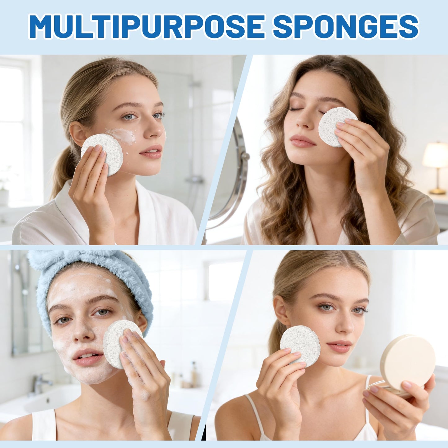 320-Count Compressed Facial Sponges|Kickleen 100% Natural Cellulose Cosmetic Spa Sponges for Daily Facial Cleansing|Makeup And Mask Removal|Exfoliating|Skin Massage|Pore Exfoliation (White)