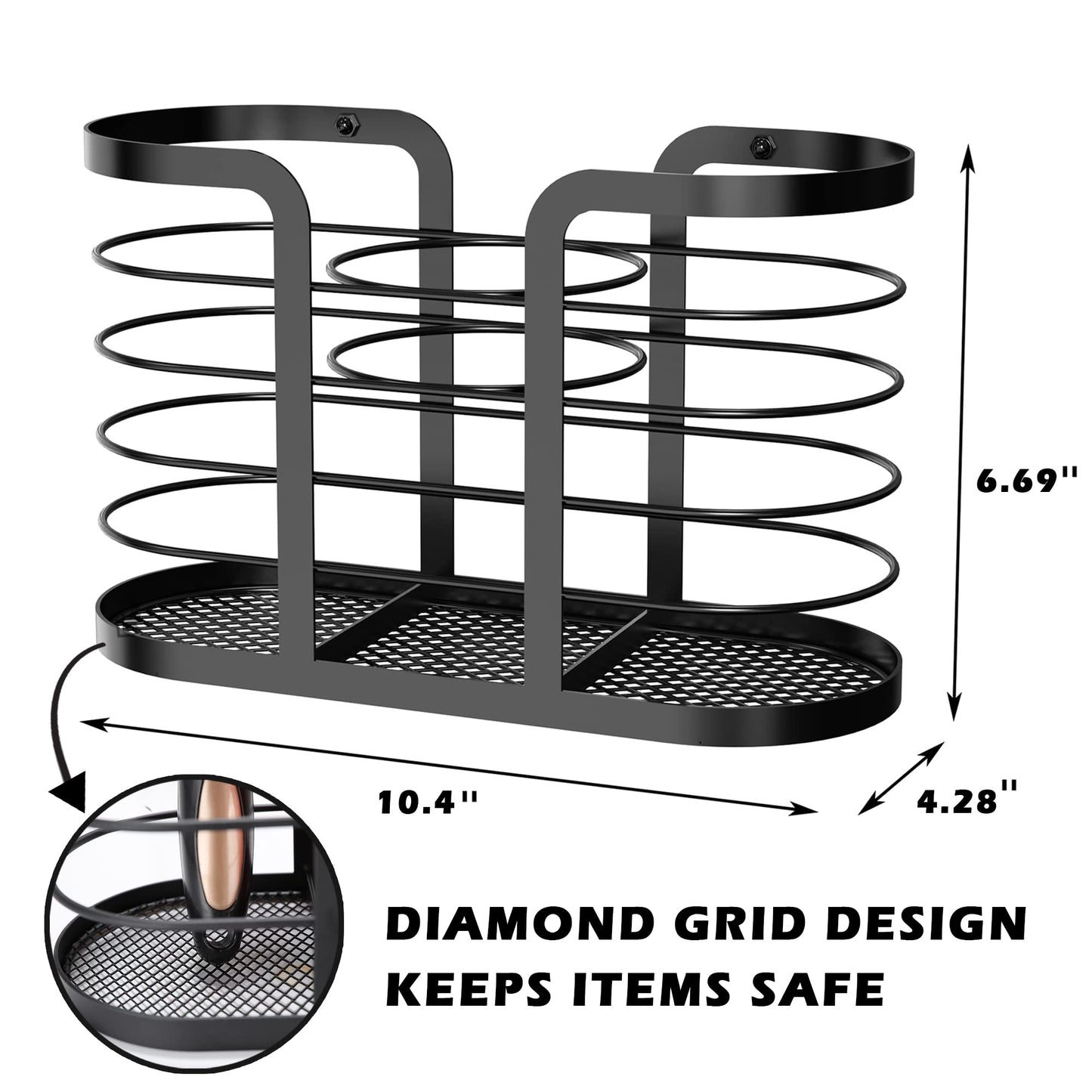 YIGII Hair Dryer Holder - Wall Mount/Adhesive Blow Dryer Holder Bathroom Organizer Hot Tools Organizer for Hair Dryer, Electric Shaver Black