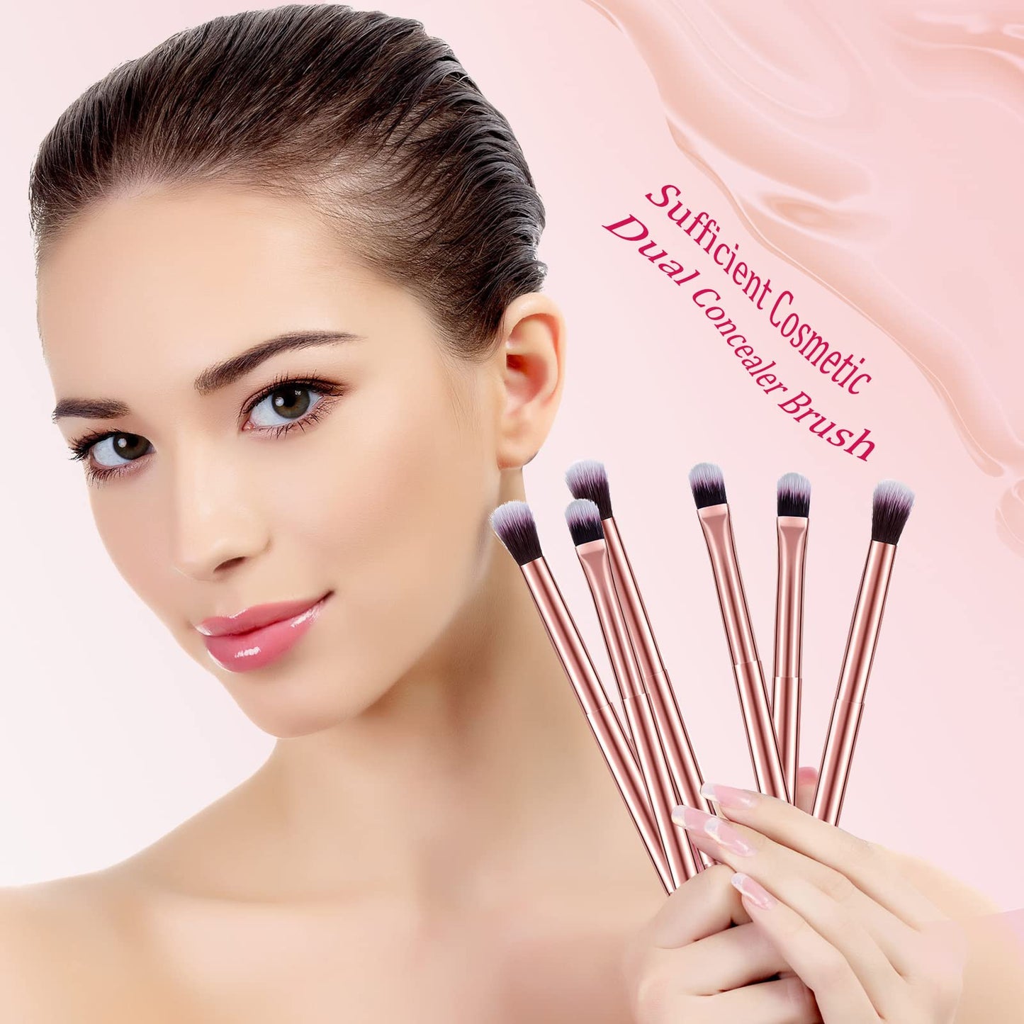 24 Pcs Eyeshadow Smudge Brush 2 in 1 Eyeshadow Double Ended Concealer Brush Under Eye Small Soft Firm Pointed Foundation Makeup Applicator for Blending Eye Shadow Liner(Rose Gold)