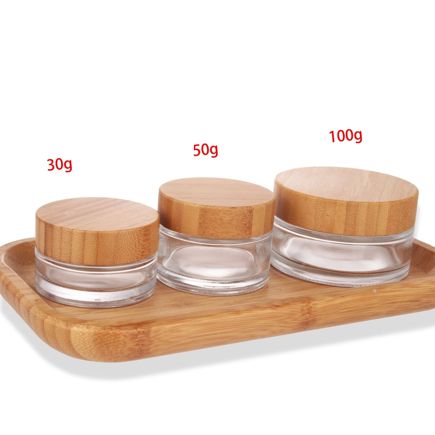 COSIDEA 6pcs Empty 1.7 OZ/50g Round Clear Glass Jars with Bamboo lids, Bamboo Cream Jar Refillable Cosmetic Travel Containers for Lip Balm, Ointments, Lotion Packing