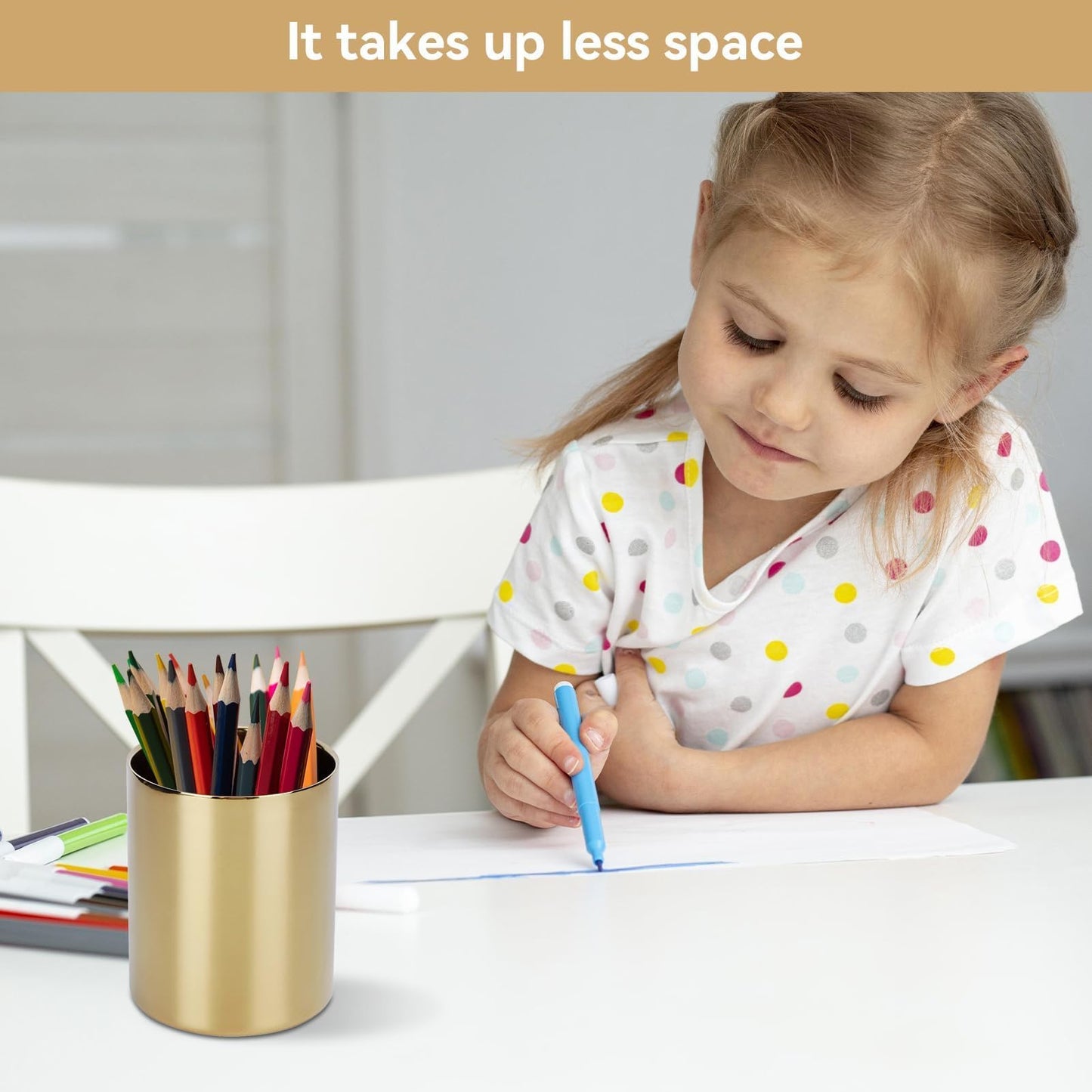 Beufee Pencil Holder, Pen Holder Makeup Brush Holder Gold Pen Pencil Holder Pencil Cup Holder Desk Organizer Table Vases Flower Pot Stainless Steel Makeup Brush Holder For Office Home Gold
