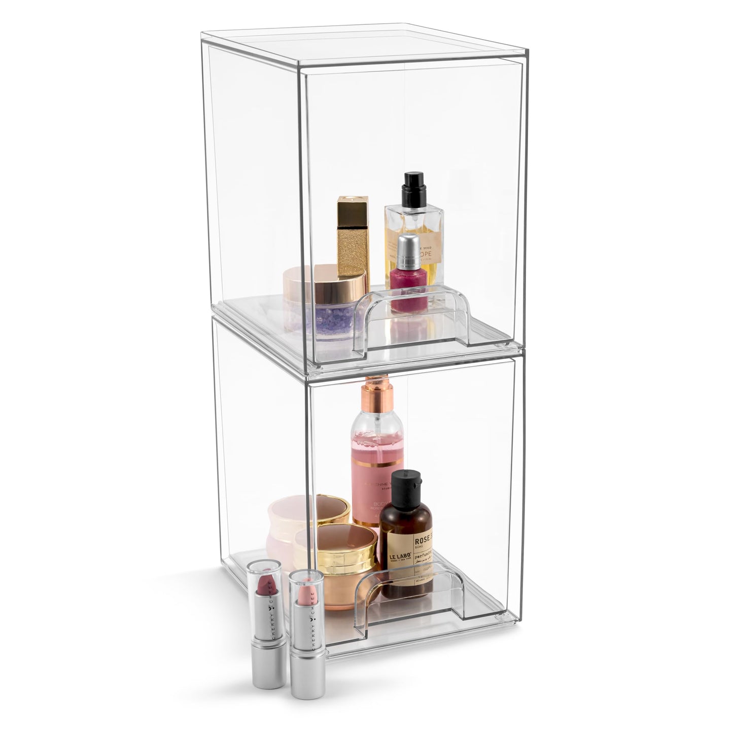 Sorbus Acrylic Storage Containers - 2 Pack, Stackable Storage Bins Set for Bathroom Organization - Clear Acrylic Drawer Organizers - Makeup Case Pull-Out Drawers (7.6’’ Tall)