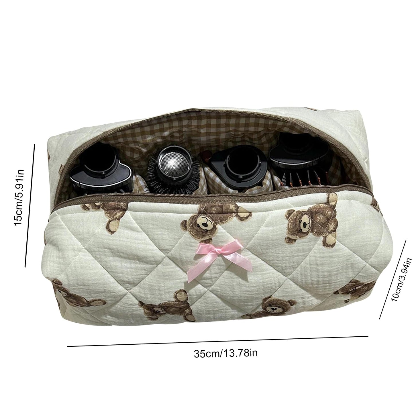 CEUTNIZ Hair Tools Travel Bag Compatible for Dyson Airwrap Cute Quilted Hair Tools Organizer for Shark Flexstyle (Bear)