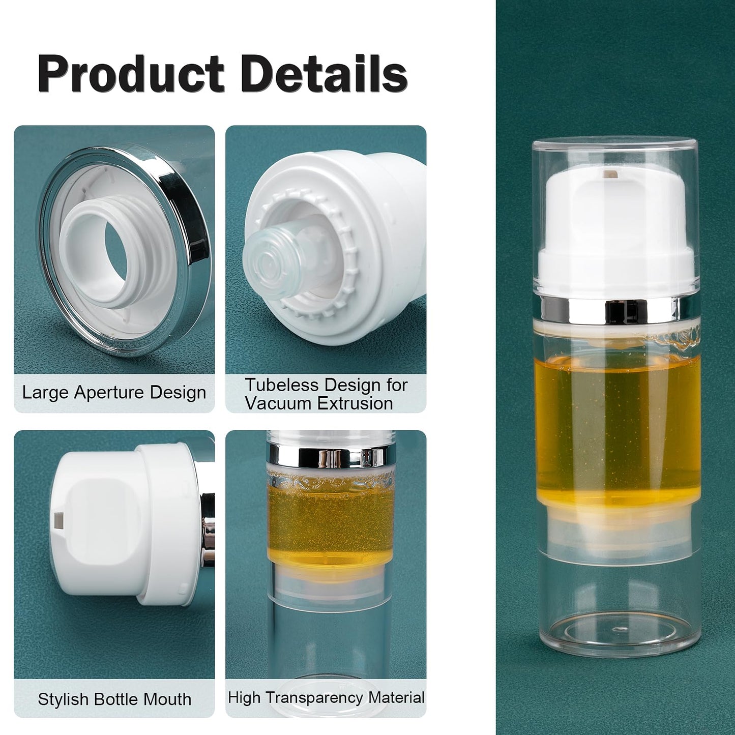Decorniqu Airless Pump Jar 3.4oz/100ml 5 Pack Airless Pump Bottles Empty Moisturizer Pump Dispenser Travel Pump Bottles for Lotion Toiletries Shampoo Cream with Labels(Clear)