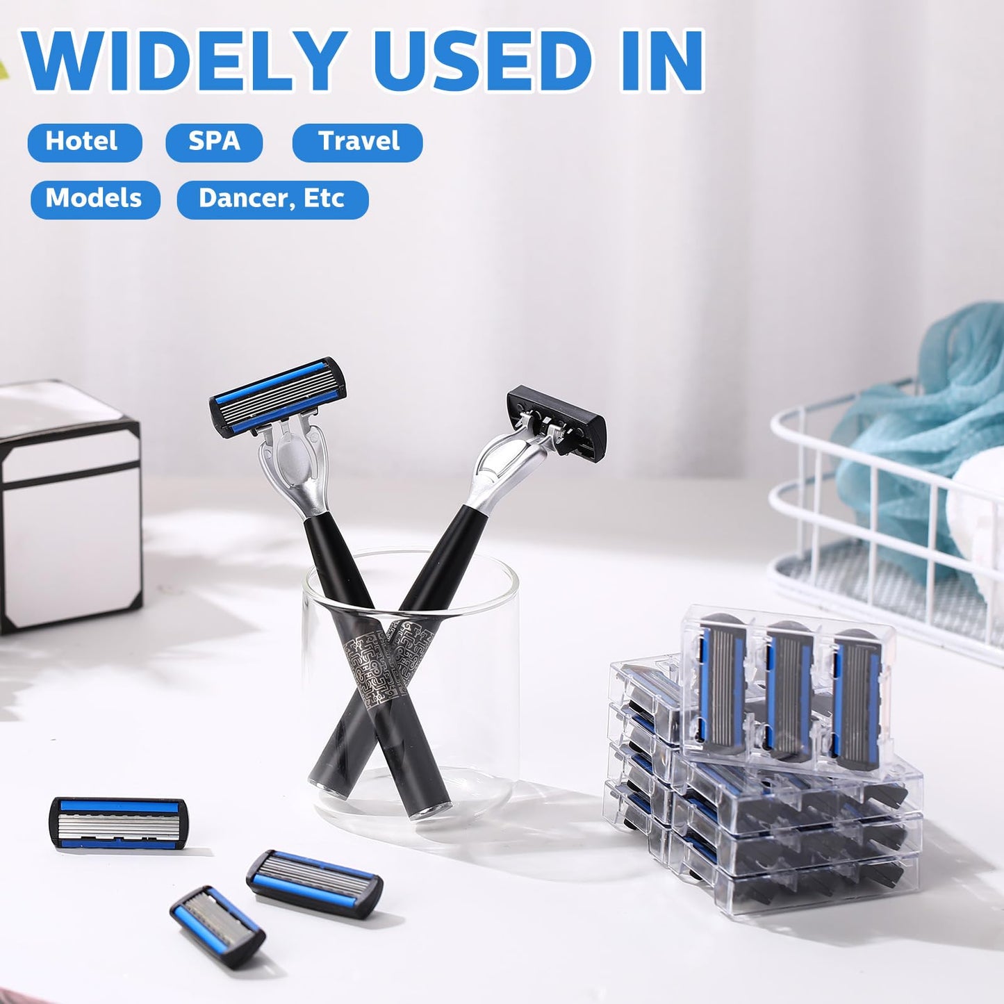 Leriton 74 Pcs Disposable Men's Razors Set 6-blade Shaving for Men Sensitive Skin Refillable Razor Kit for a Comfortable Shave, 2 Handles and 72 Cartridges