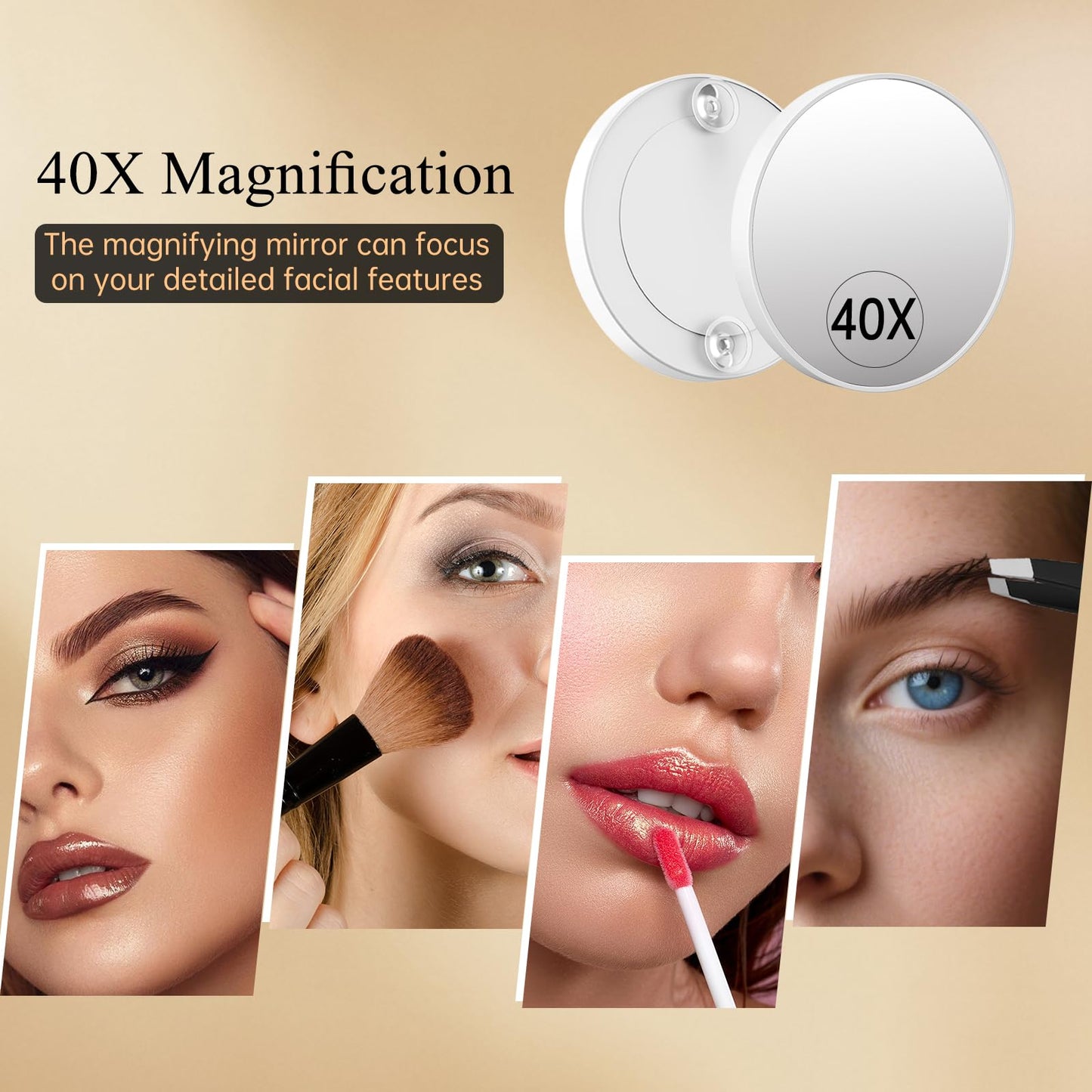 FUNTOUCH Vanity Mirror with Lights, Rechargeable Makeup Mirror with Lights,Smart Touch with 3-Color Lighting, Dimmable, Detachable 40X Magnification for Vanity Desk Tabletop,White