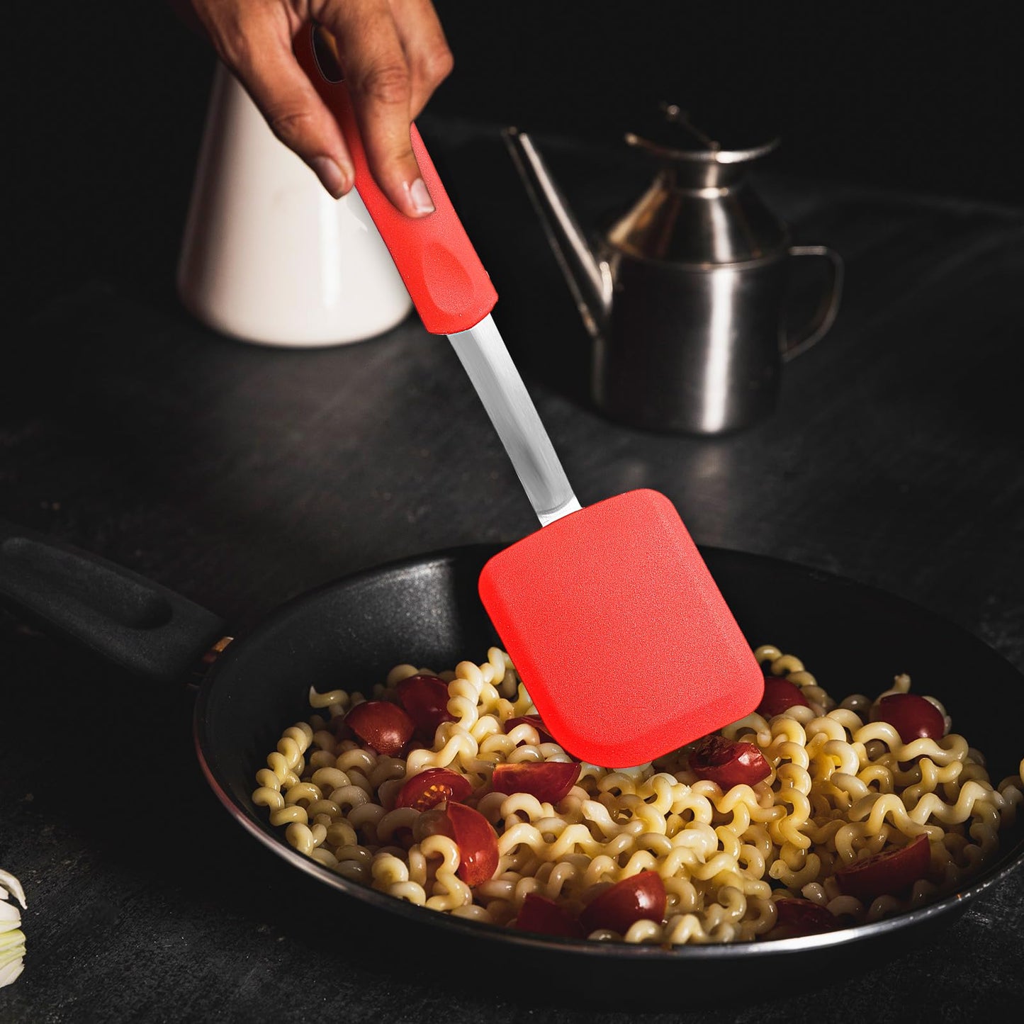 4 Pcs Silicone Cookie Spatula Turner Mini Brownie Spatula Flexible Silicone Spatulas Nonstick Cookware Heat Resistant No Scratch Flipper Baking Utensils for Egg Pancake (Gray, Blue, Black, Red)