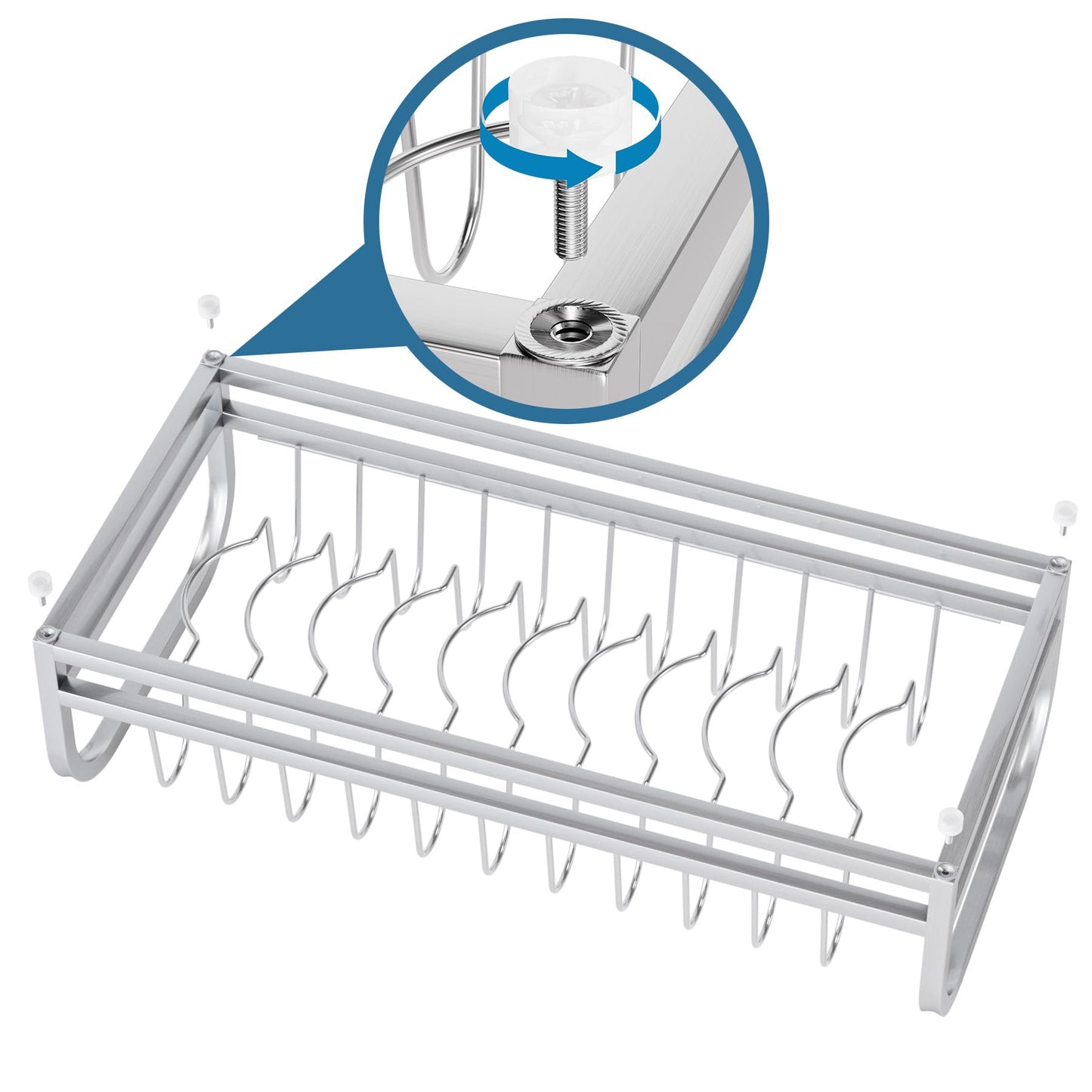 YEYPOP Dish Drying Rack for Small Kitchen Counter, 304 Stainless Steel Small Dish Rack w Utensil Holder & Tray for Limited Space, Rustproof Narrow Dish Rack for Pot & Pan, Plate, Lid (Silvery)