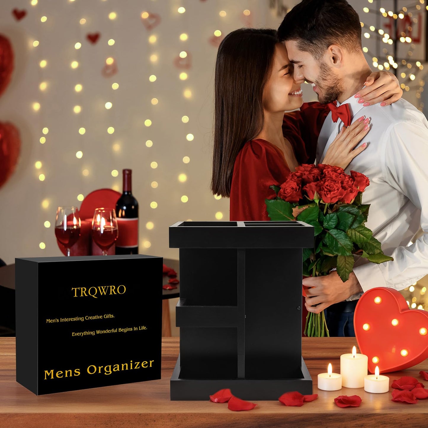 TRQWRO Gift for Men,Mens Organizer,Cologne Stand with Rotate,Mens Accessory Organizers or Valet Tray,Birthday Gift for Dad,Husband,Boyfriend,Anniversary Idea for Him,Watch,Perfume Holder