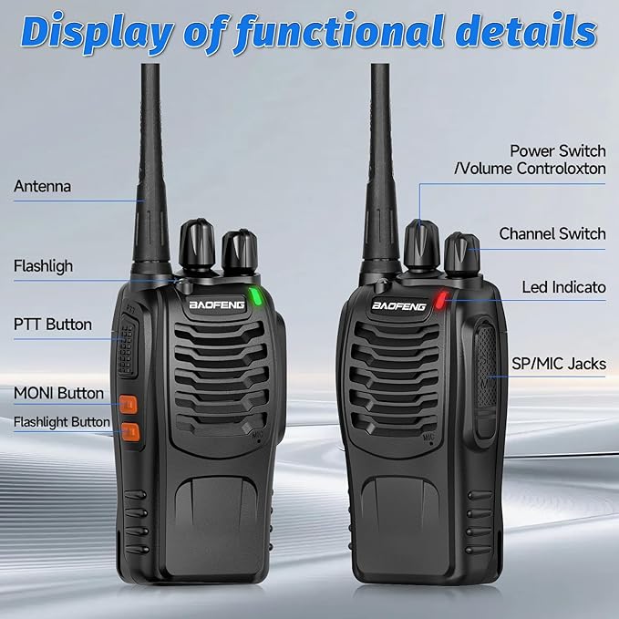Walkie Talkies Long Range for Adults,radios Rechargeable walkie talkies with Earpieces 2 Way Radios UHF Handheld Transceiver Walky Talky Copy Frequency with Flashlight VOX for Camping Hunting(2 Pack)