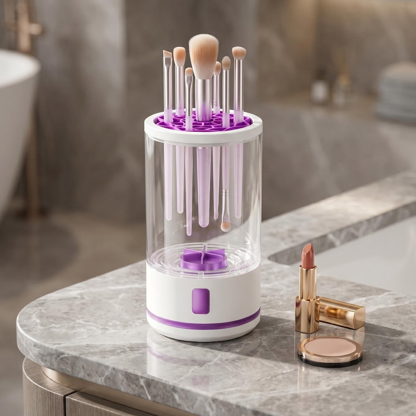 Electric Makeup Brush Cleaner Machine, Professional 7000 RPM Automatic Spinner with 1200mAh Rechargeable Battery, Type-C Fast Charging & 5-Min Auto-Shutoff, Fits All Sizes Cosmetic Brushes, White