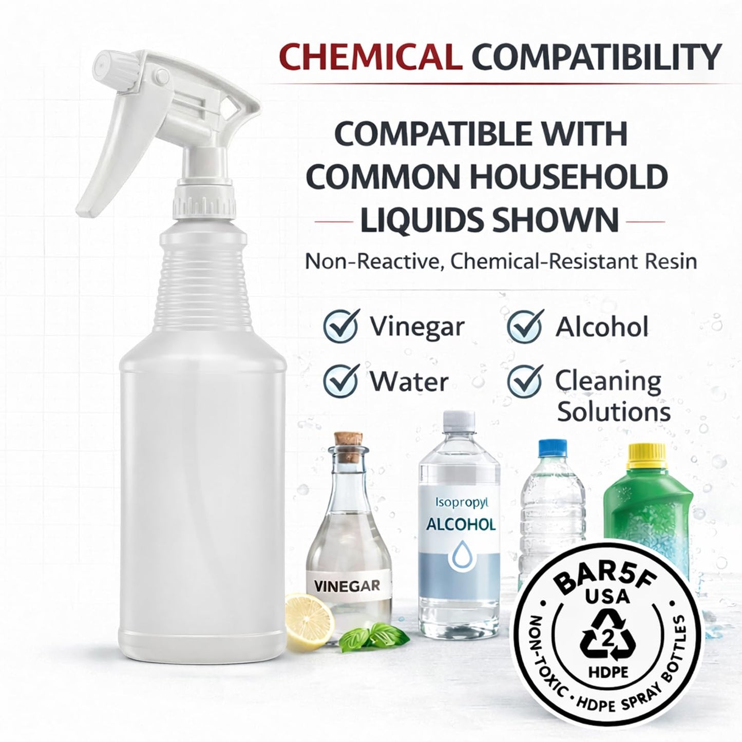 Bar5F Commercial Spray Bottles with Adjustable Trigger, Chemical Resistant HDPE, BPA-Free (3-Pack / 24 oz/Multicolor)