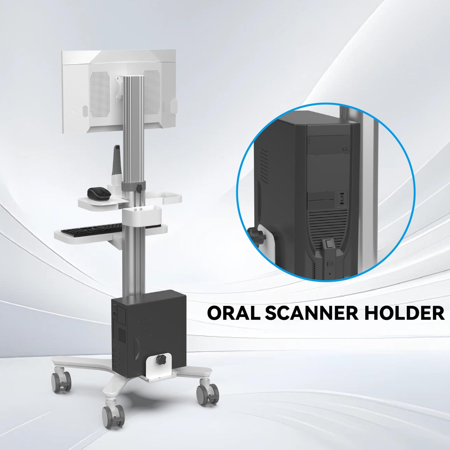 Medical Cart Mobile Workstation with Oral Scanner Holder, Height Adjustable, Rolling Stand with Monitor Mount, Medical Trolley for Hospital Clinic lab Beauty Salon