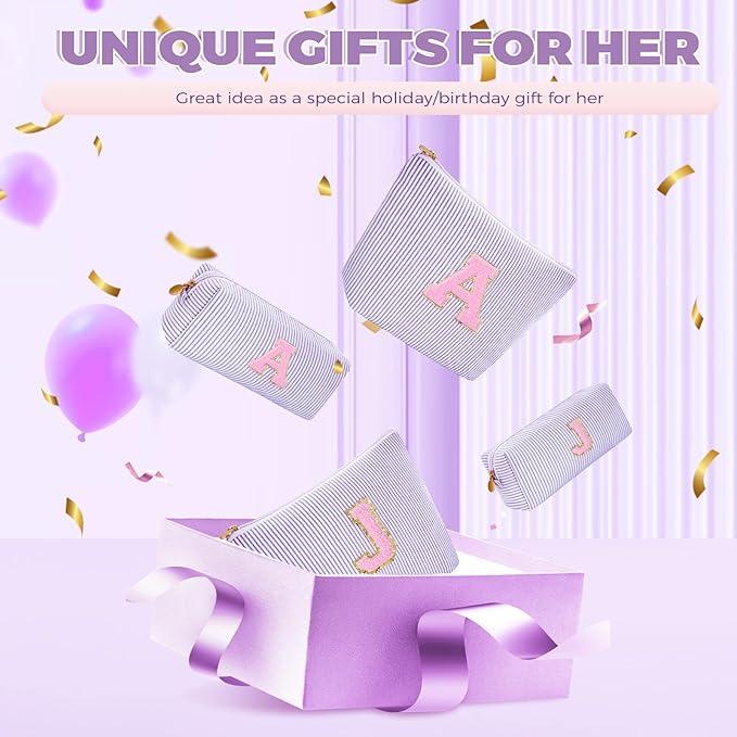 Monogrammed Gifts for Women - Cosmetic Bag for Teen,Initial Cute Makeup Bag Set for Women,Trendy Pouch for Niece Sister Friend Female Her,Birthday Gifts for Daughter - Lavender,K