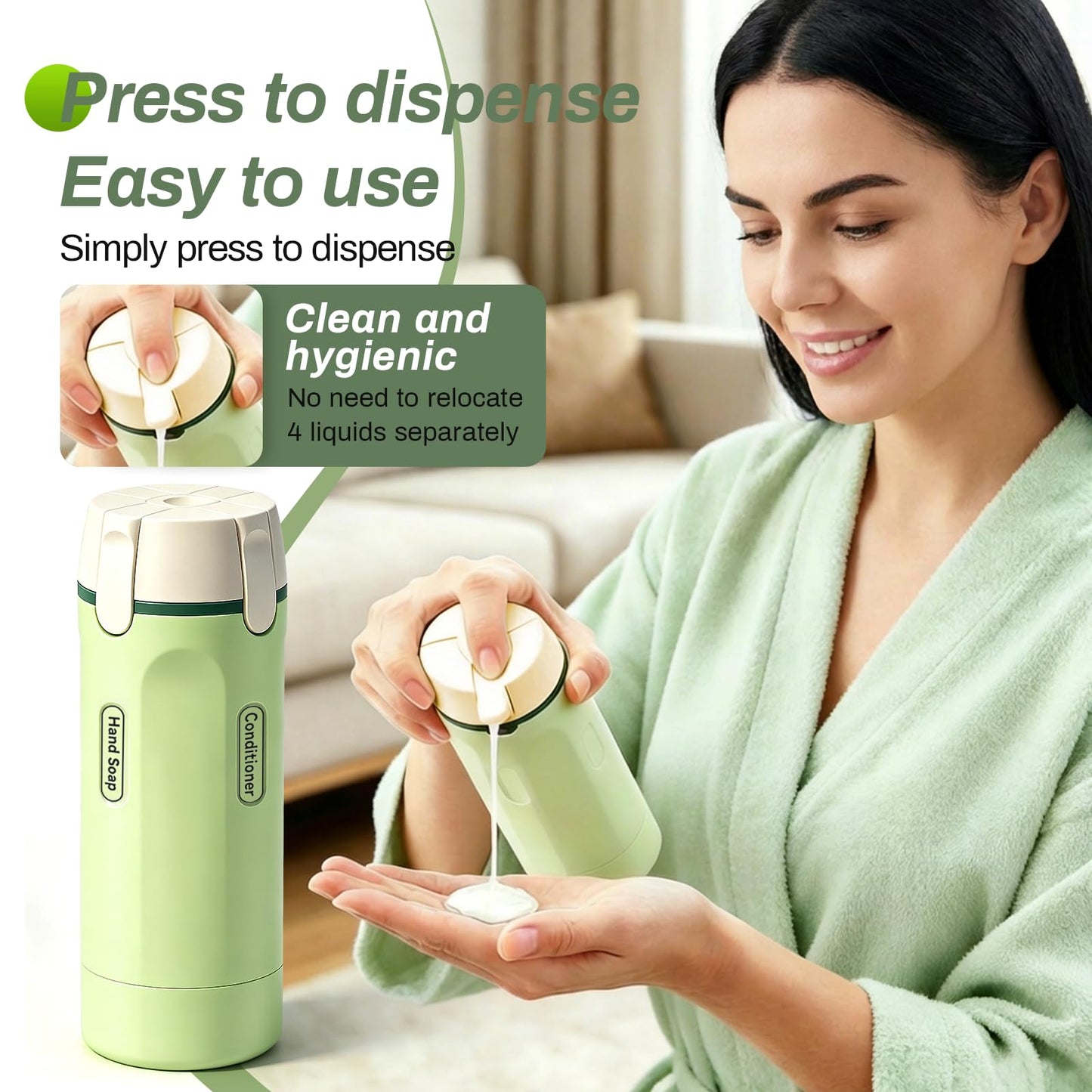 CLRDZN 4 in 1 Travel Dispenser Bottle, 4 Pack 30ML Travel Bottles for Toiletries, 4 in 1 Travel Dispenser with Label, Leakproof & TSA Approved Portable Containers for Shampoo Lotion Conditioner Cream