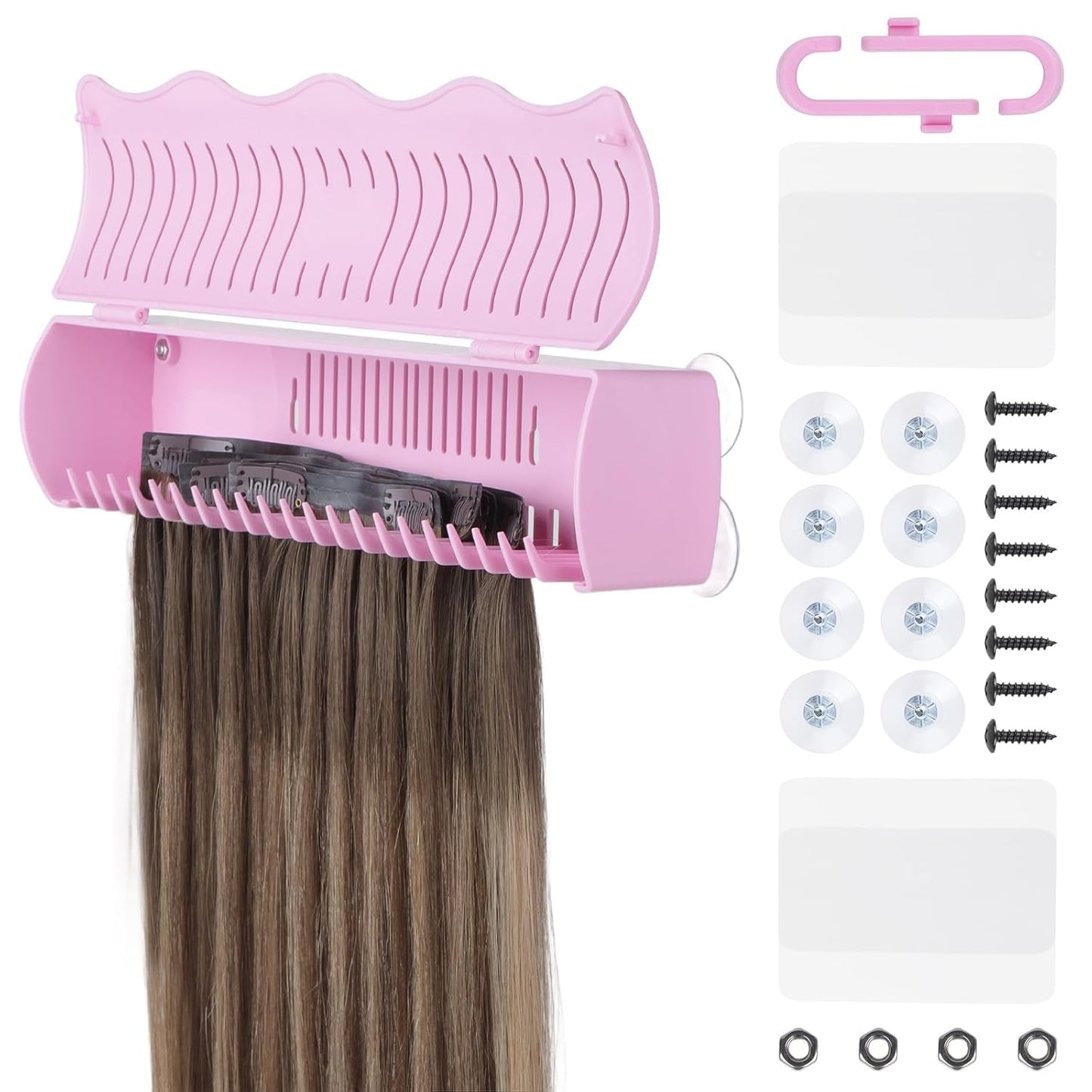 IDN BEAUTY Hair Extension Holder Stand for Styling, 4 Installation Modes With Tool, Hair Extension Holder Designed to Securely Hold Your Extensions for Washing, Styling, Packing and Storing (rose)