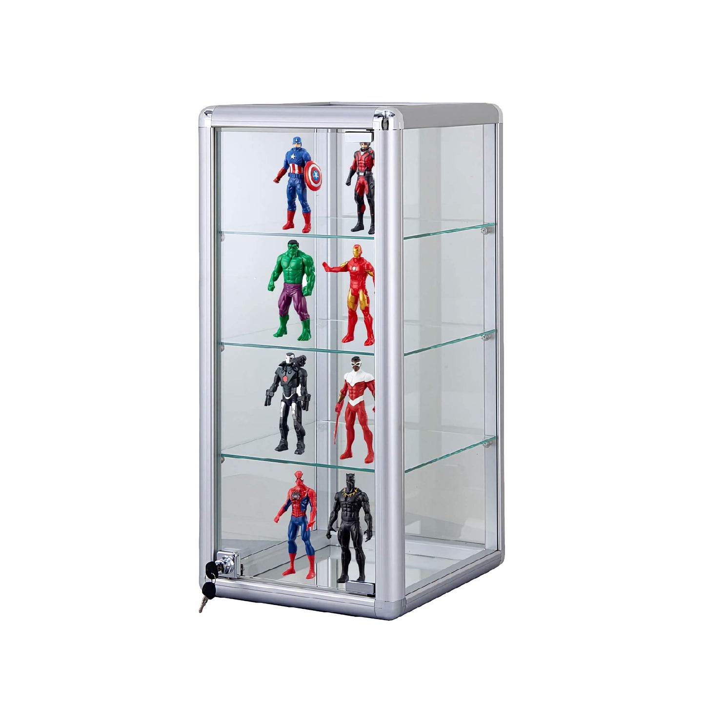 StoreDisplays 3 Shelf Sturdy H Glass Display Countertop Aluminum Frame Tempered Glass Showcase- 14" L x 12" D x 27" H (Silver)