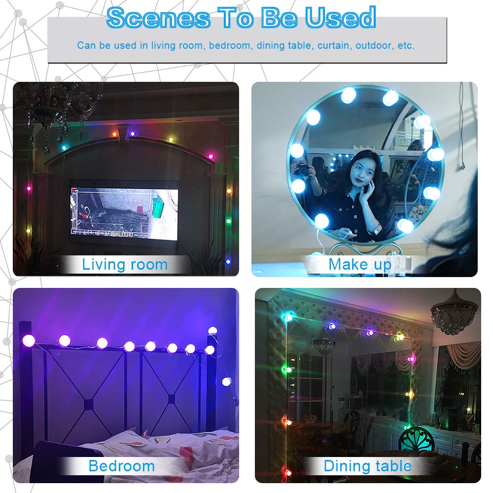 SICCOO Vanity Lights for Mirror, 14-Bulb RGB Colorful DIY Hollywood Makeup Vanity Mirror Dimmable Lights