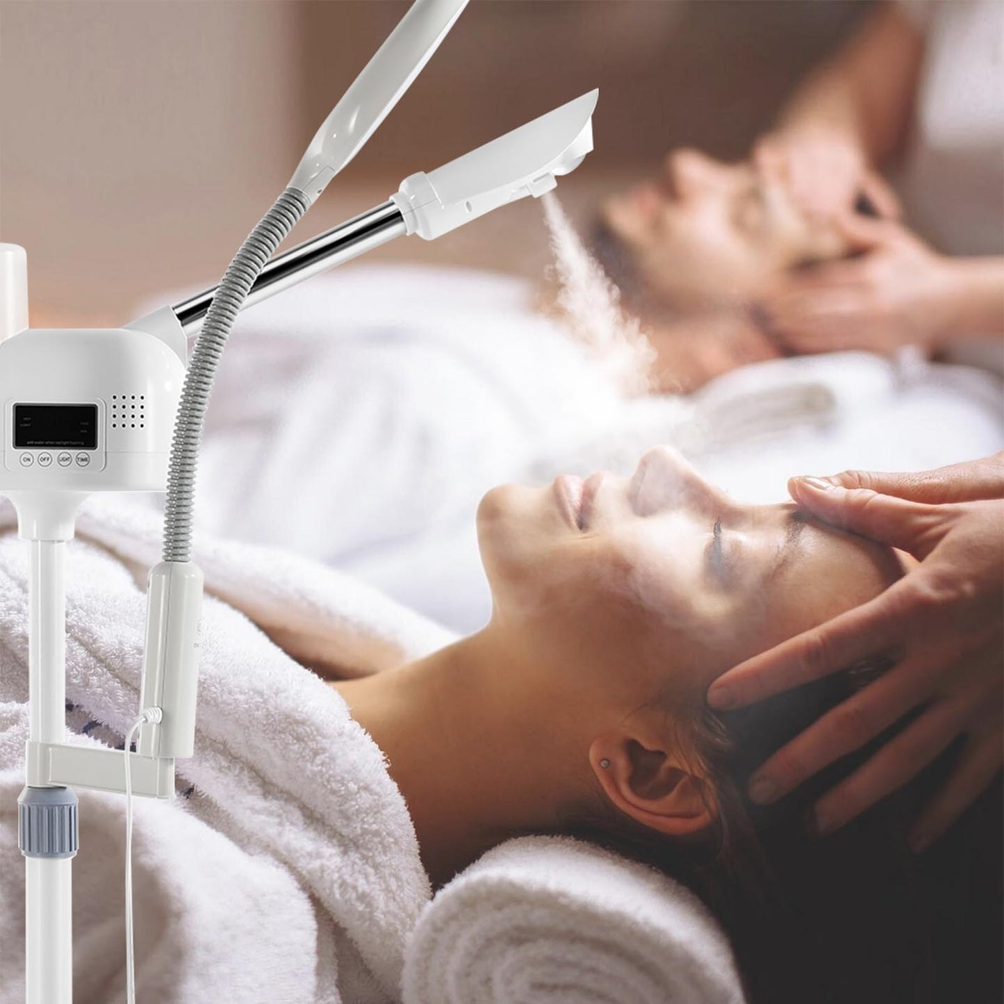Professional Facial Steamer 2 in1 Steamer for Face 5X LED Magnifying Lamp Facial Steamer for Esthetician Beauty Face Equipment Use at Home or Salon(White)