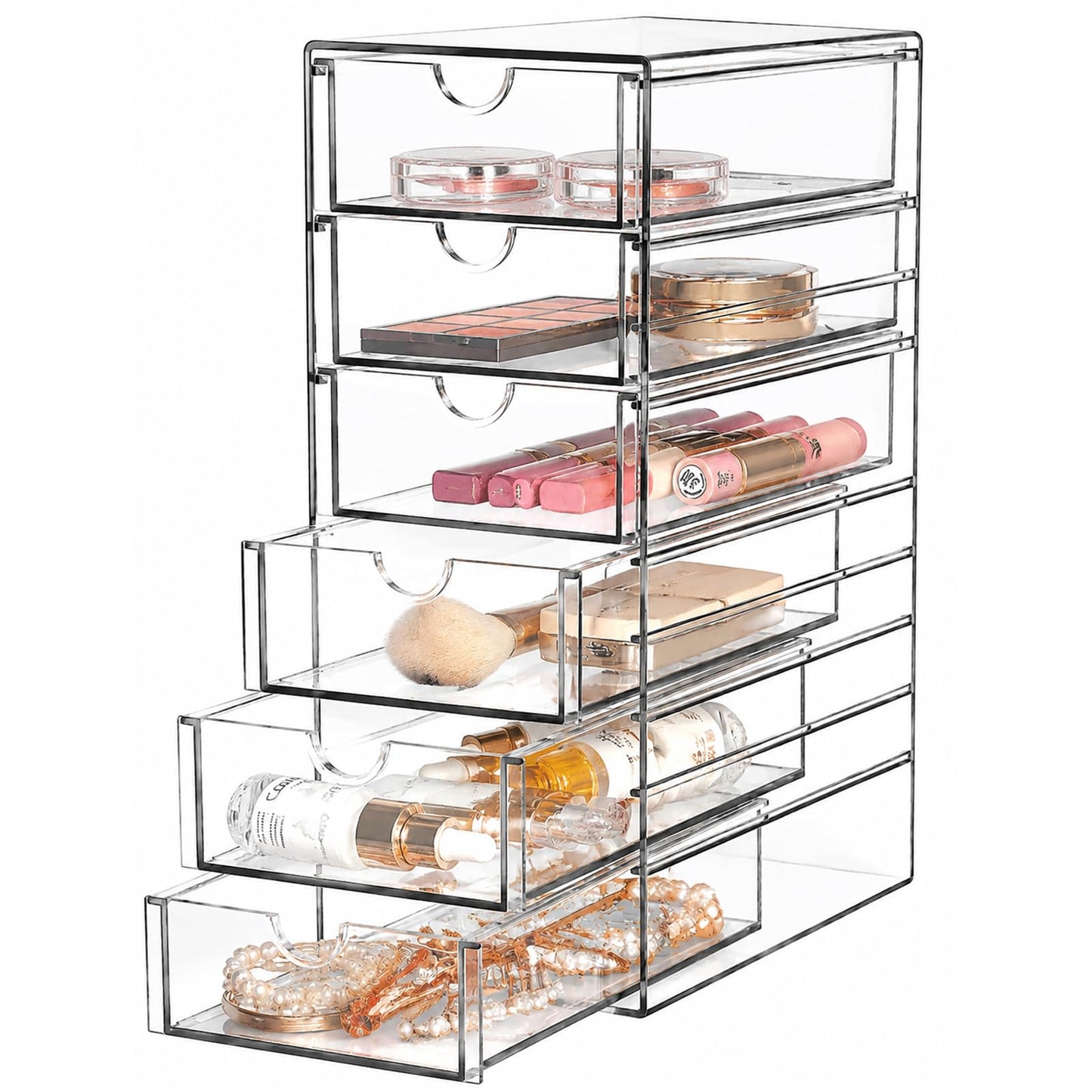 Clear Drawer Organizer, Transparent Plastic Storage Drawers, Hair Accessaries Organizer Case Display Stand, Acrylic Organizers for Organizing Eyeglass, Hair Ties, Accessories (Large - 6-Drawer)