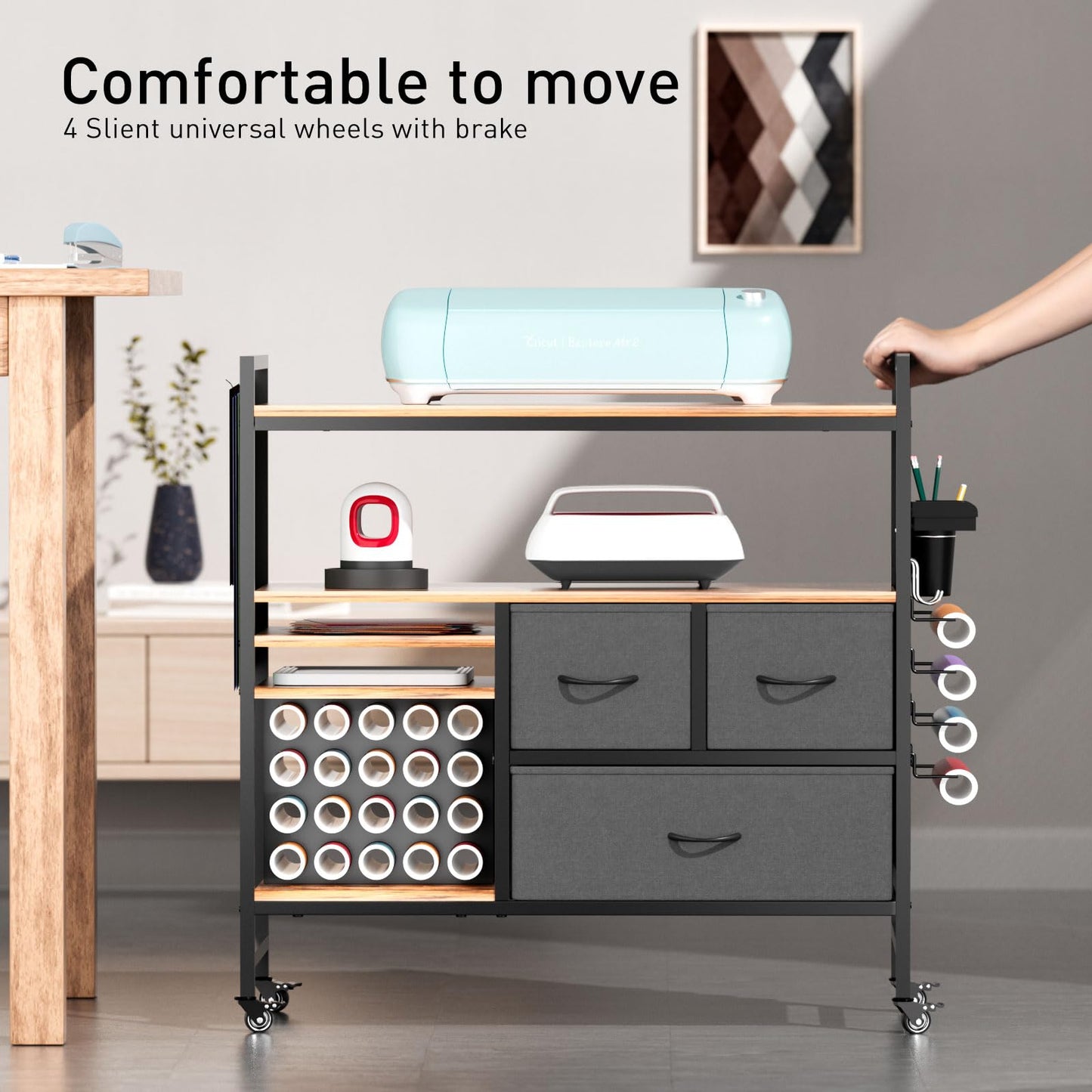 PUNLUXU Organizers and Storage Compatible with Cricut Machines - Vinyl Roll Holder, DIY Pegboard with Accessories Organizer, Rolling Craft Table with Storage Cabinet Workstation PU-03 Patent Protected