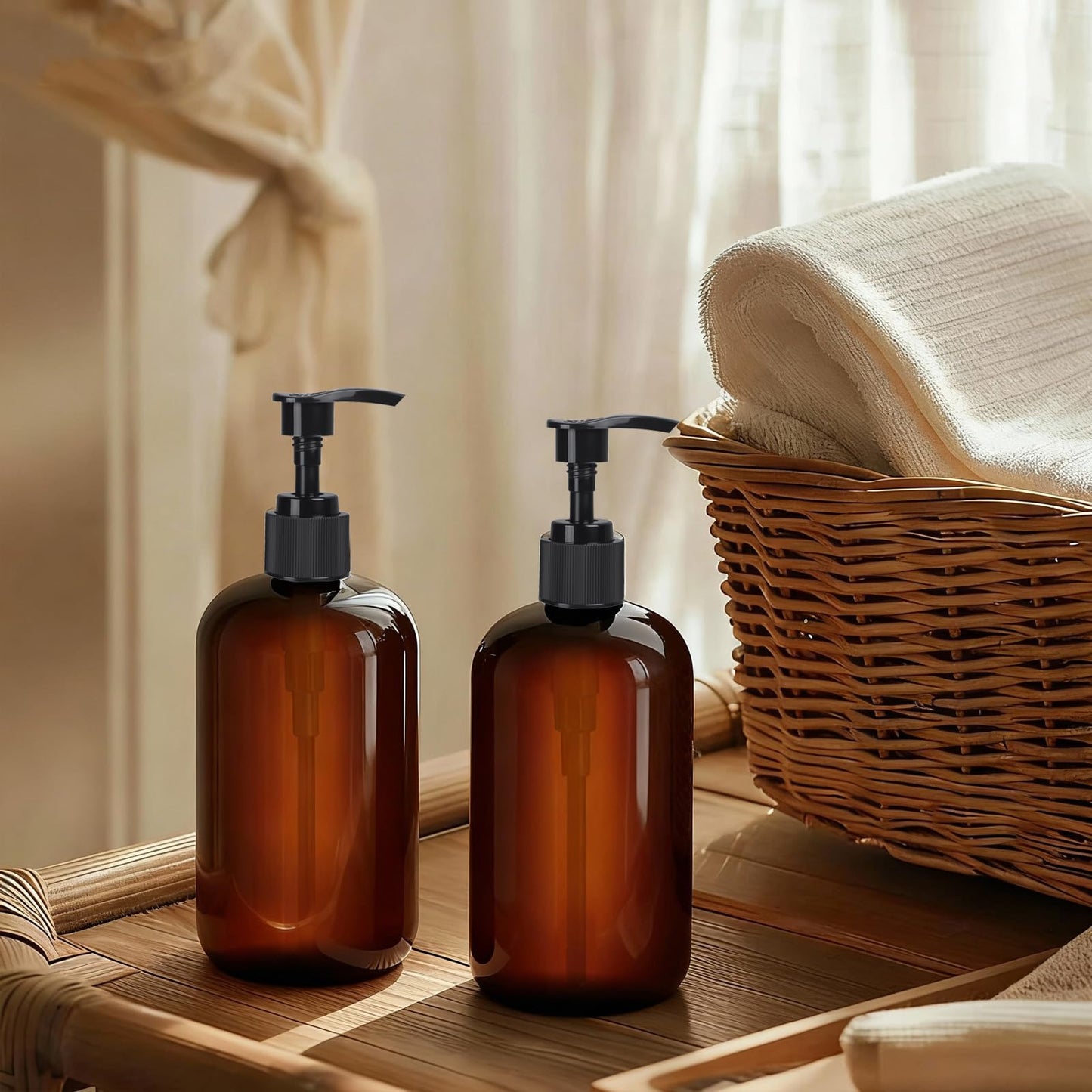 48 Pcs 8oz Plastic Amber Bottles with Pump Refillable Shampoo Dispenser Empty Hand Soap Pump Bottle Body Wash Container Bulk