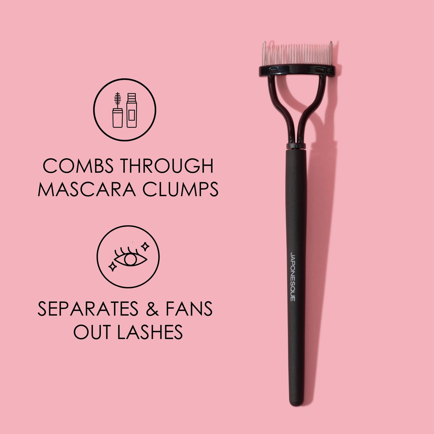 JAPONESQUE - Velvet Touch Lash Separator (0.43 x 5.79 x 1.18 inches) - Eyelash Comb Lash Separator Tool, Remove Mascara Clumps, Arc Lash Brush (Black)