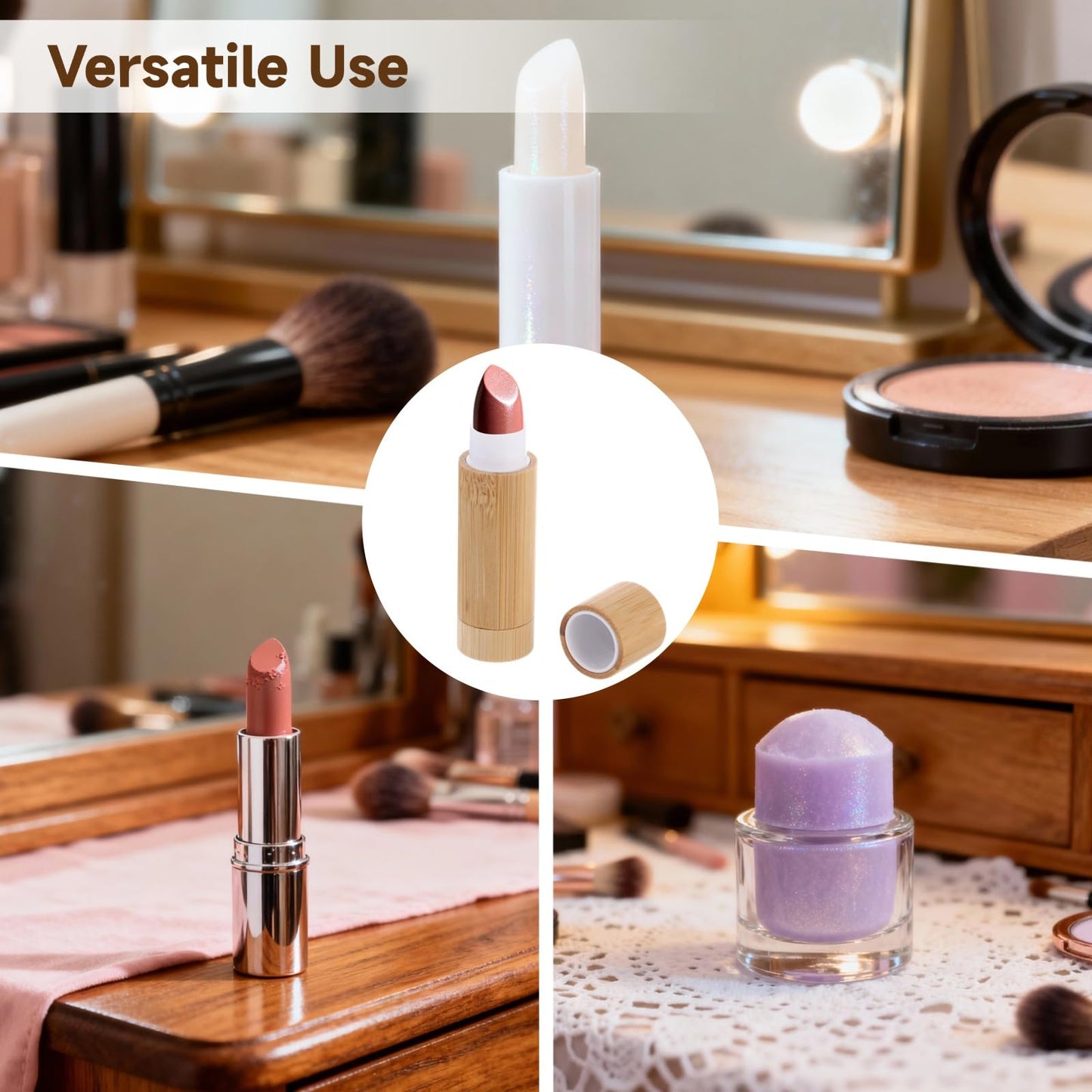 24 Pcs DIY Wood Lip Balm Tubes, 5g Empty Lip Balm Containers, Natural Wood Lipstick Tubes with Rotating Inner Core for Lipstick Deodorant Solid Perfume, 3 x 0.9 in
