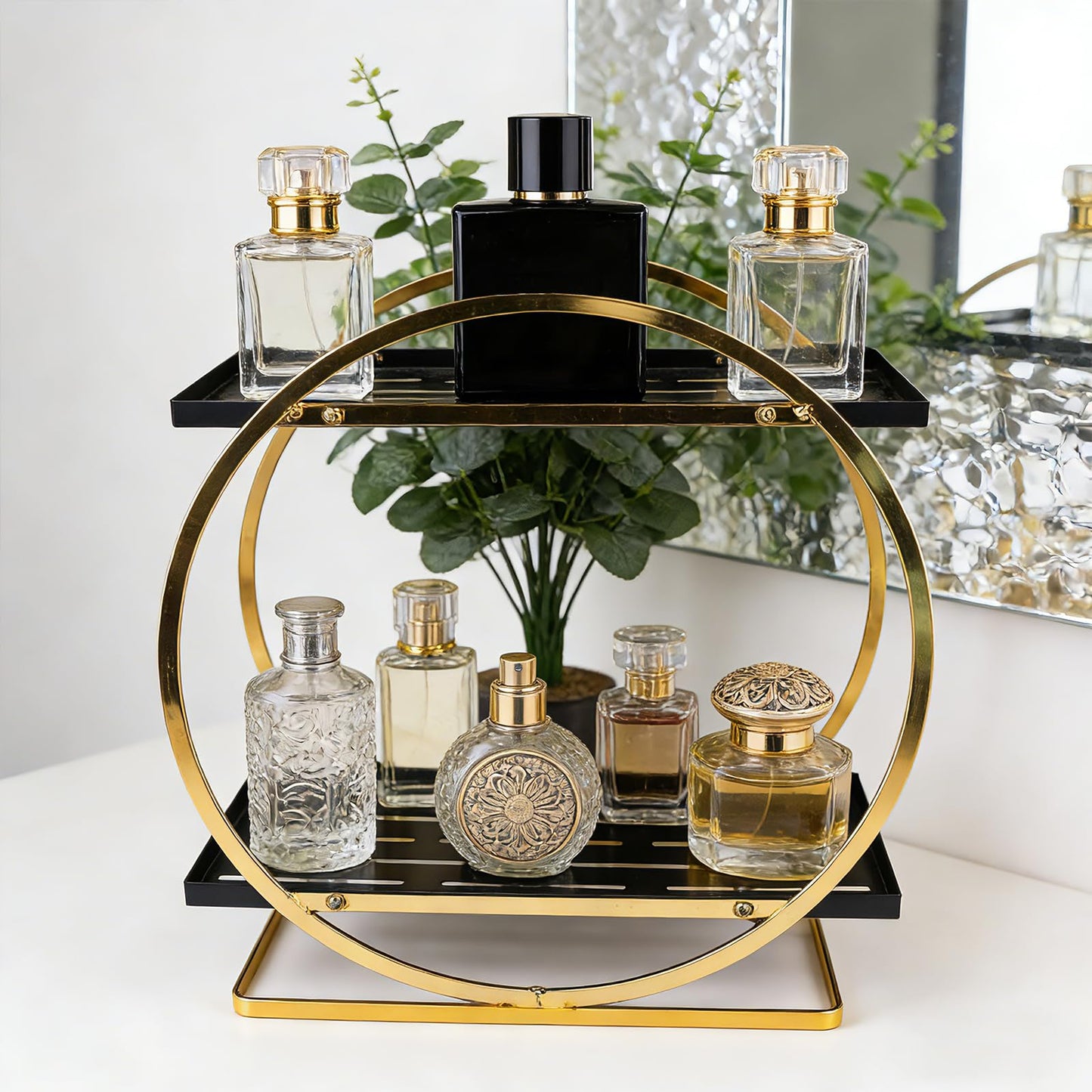 Nexyetnov BO2701 2 Tier Bathroom Organizer, Perfume Organizer for Dresser, Black Gold
