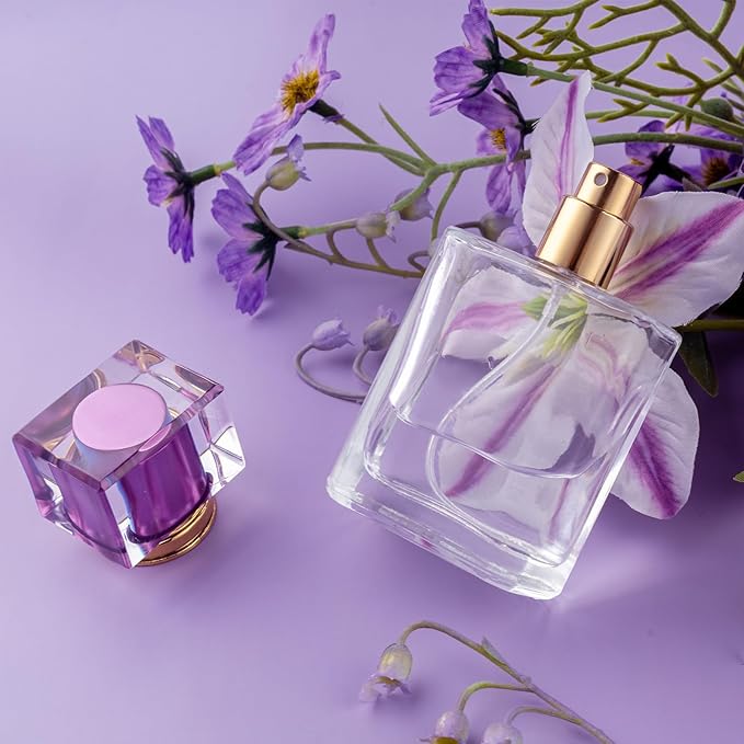 1 Pack Empty Perfume Bottles,Glass Perfume Atomizer Spray Bottle, 50ML, Ribbed Design with Purple Cap, Refillable