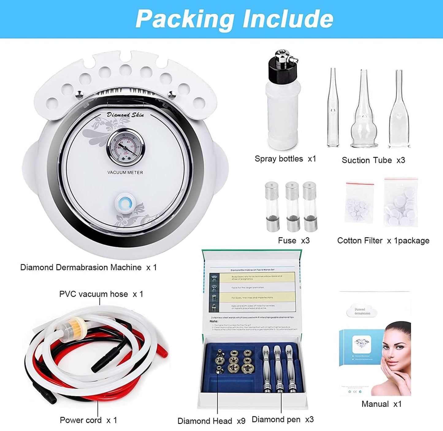AIMENGXI 3 in 1 Diamond Microdermabrasion Machine, Professional Beauty Facial Care Equipment Microdermabrasion Device with Vacuum Spray Skin Care for Salon Personal Home Use,108a