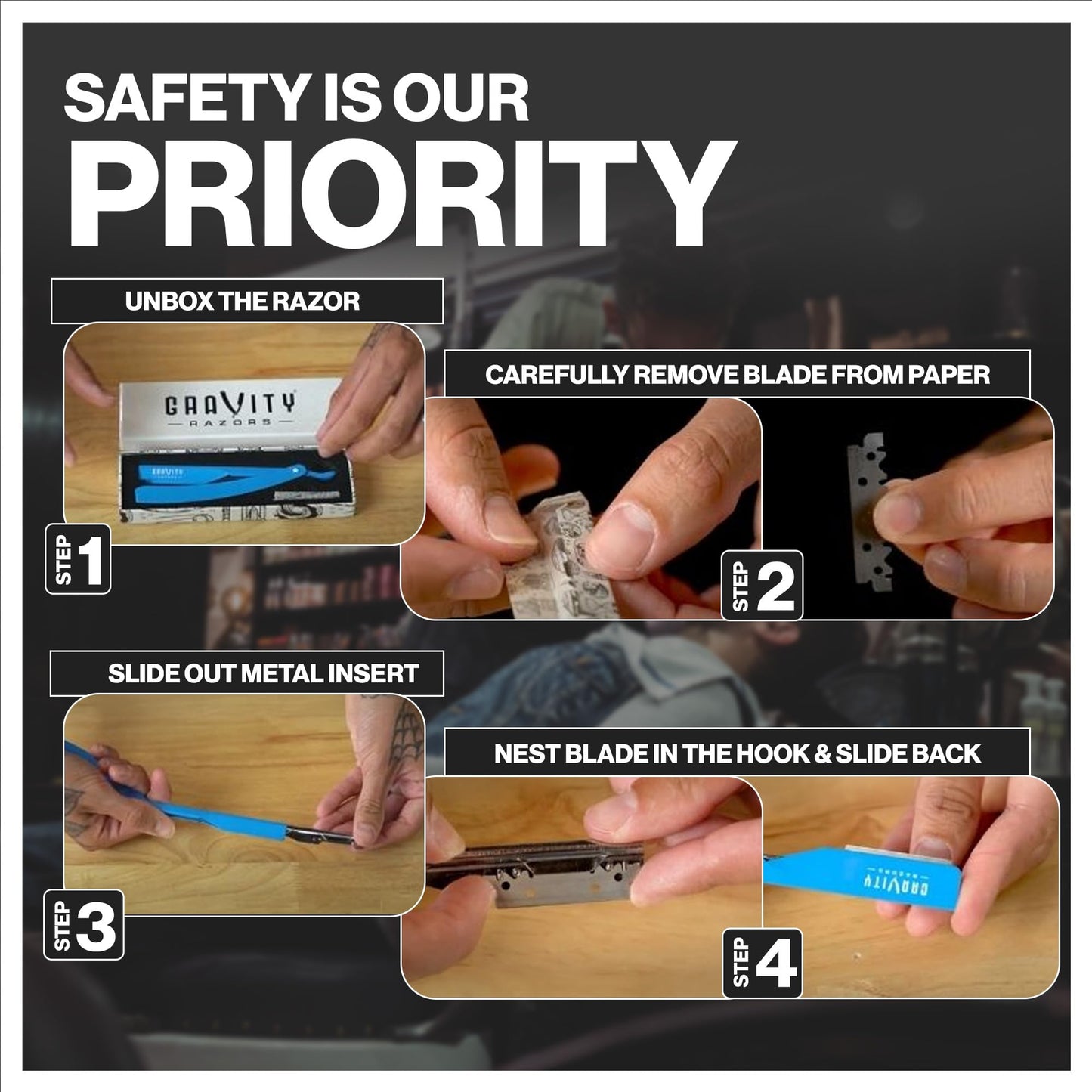Gravity Razors Professional Straight Razor - Ultra Exposed Straight Razor Kit with 10 Gravity Premium Blades, 2mm Exposed (Apollo13)