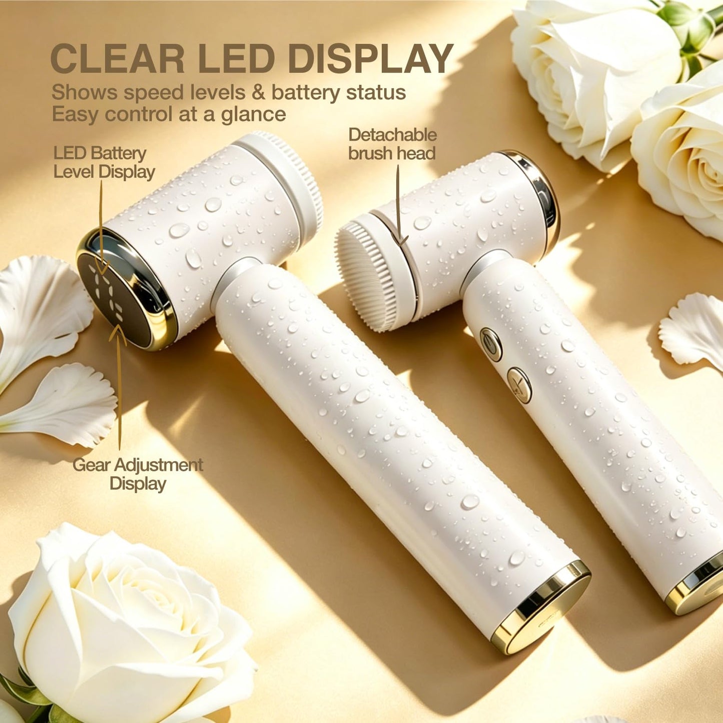 Jellystar Facial Ceansing Brush with Led Display - 6-in-1 Exfoliating Kit, 3 Speeds, IPX6 Waterproof Electric Face Wash Brush for Deep Cleaning, Massage & Gentle Exfoliation-Milk White