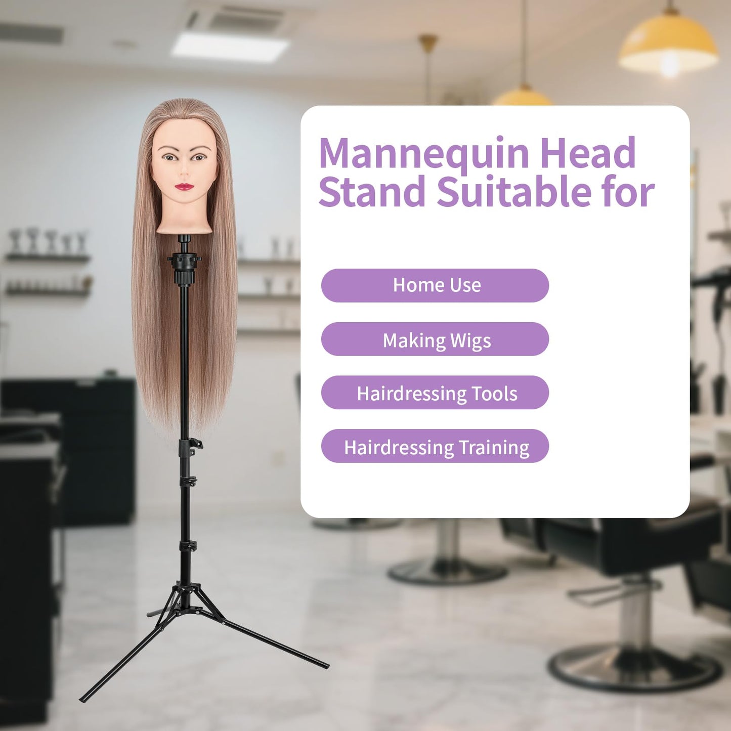 Aofadaning Mannequin Head Stand,Adjustable Wig Stand Tripod Height Adjustment(20-60Inch) Reinforced Metal Mannequin Stand For Cosmetology Hairdressing Training With Free One Wide Tooth Comb