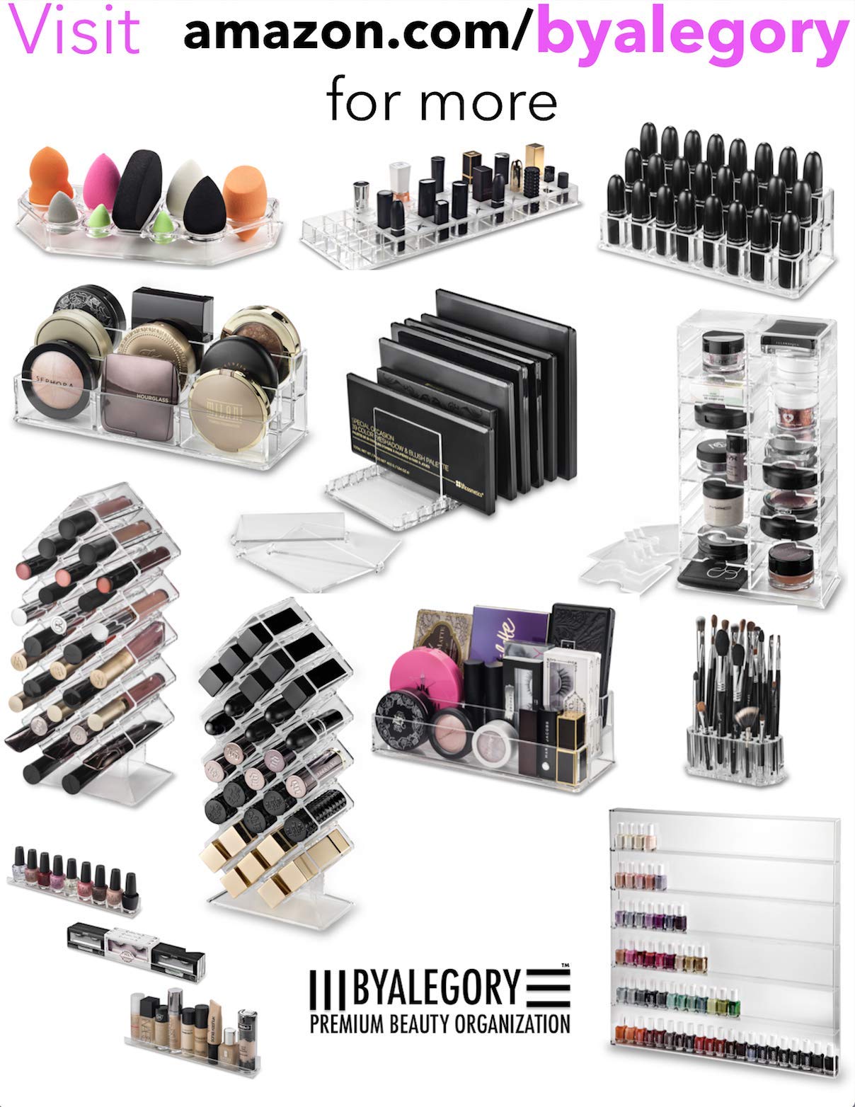 BY ALEGORY Acrylic Makeup Brush Organizer Slim Handle Storage Holder 26 Space Organization Cosmetic Storage Display Case Refillable Container (2)