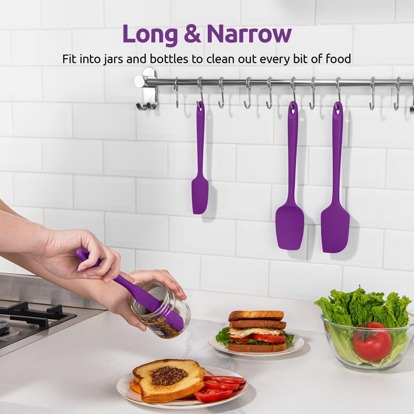 U-Taste Silicone Spatula Set with 600 Degrees Fahrenheit Heat Resistant (Purple)