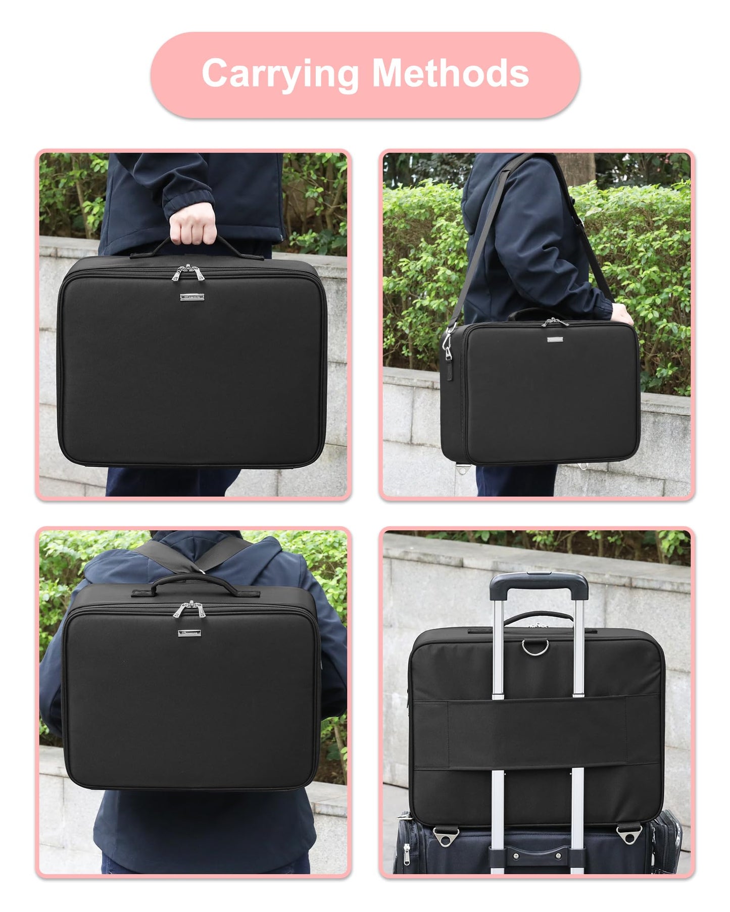 Relavel Extra Large Cosmetic Case, Travel Makeup Bag with 4 Clear Pouches & Lipstick Plate, Portable Cosmetic Case Storage Organizer Box for Makeup Artists with Shoulder Strap & Adjustable Dividers