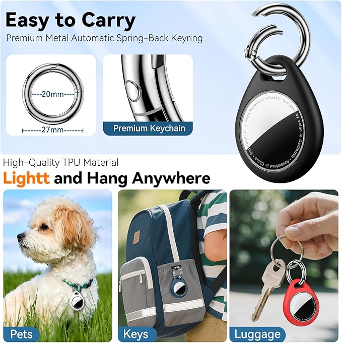 Waterproof Airtag Holder,4 Pack Airtag Keychain with Full Wrap Design,Airtags Case for Apple Airtag,Anti-Lost Air tag Accessories for GPS Item Finder Tracker Luggage,Bag,Key,Pet,Black/White/Blue/Red