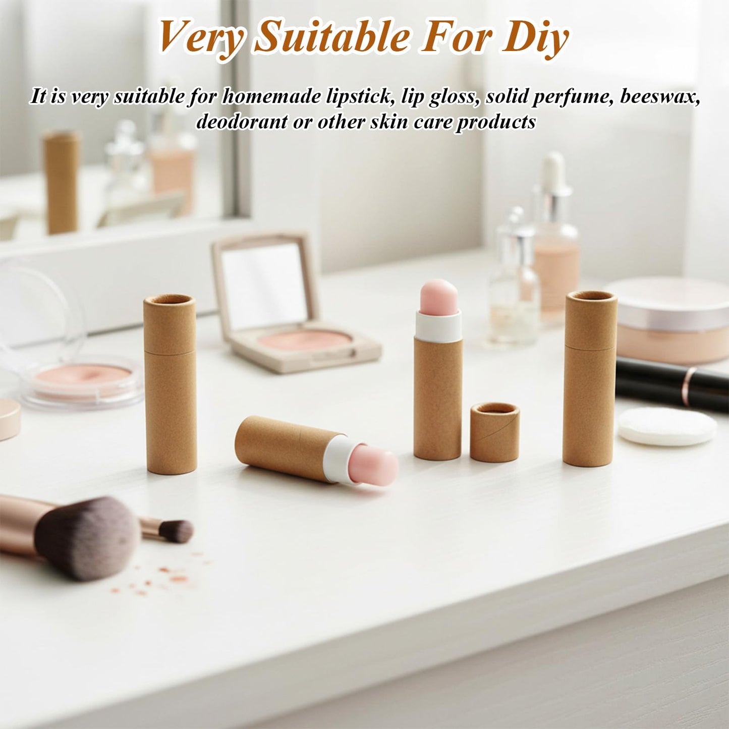 PercyEffie 20pcs 0.3oz Lip Balm Tubes Empty lip balm containers empty KraftPaperTube Holder,Push-Up Style for DIY Homemade, lips tubes bulk Natural Packaging Container- Brown