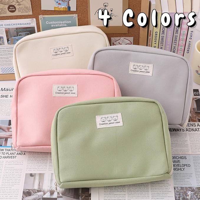 Pencil Case Pouch Box Cute Kawaii Large Capacity Aesthetic Zipper Pen Holder Organizer Bag for Office Workspace Supplies Desk Accessories Travel (Light Pink)