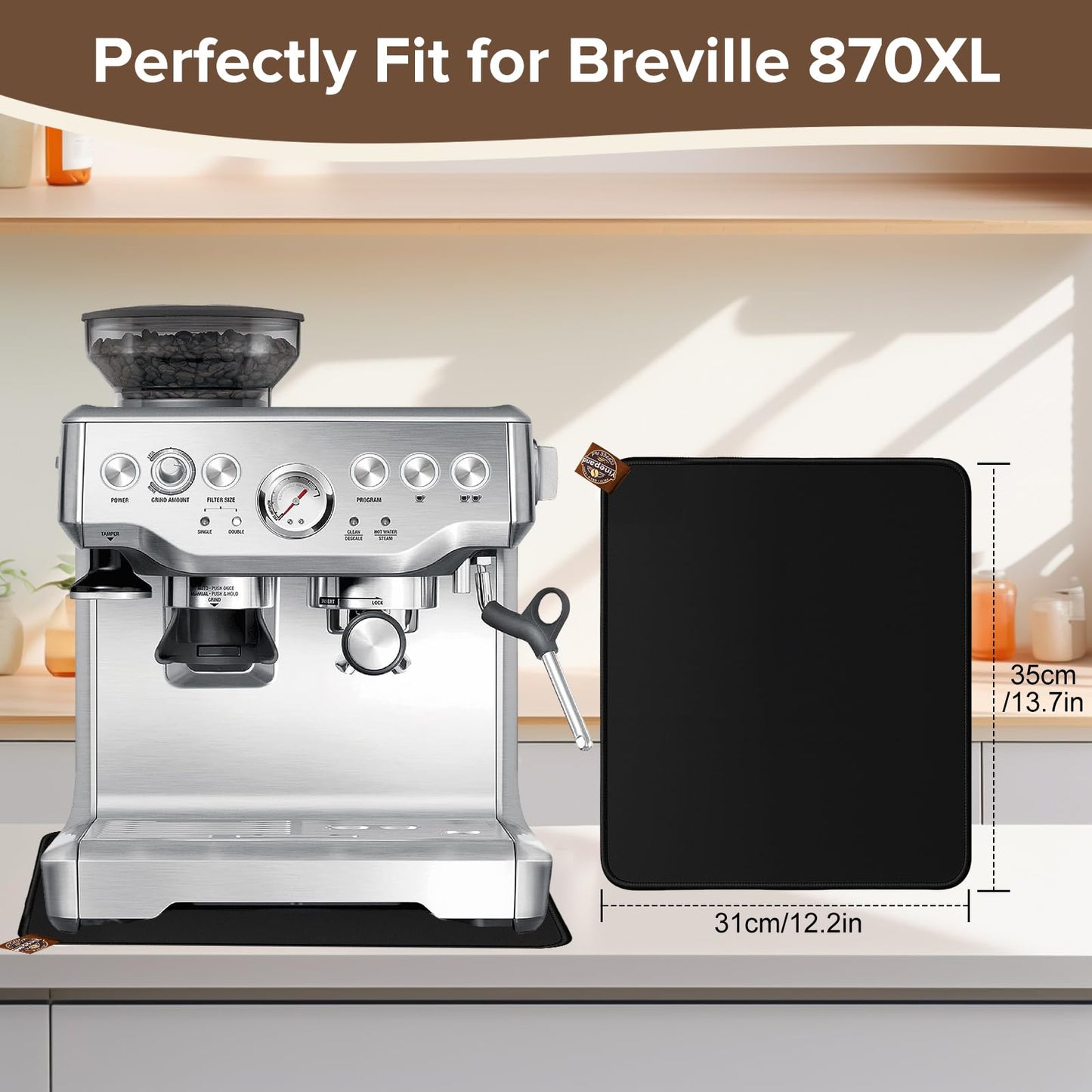 1 Pcs Sliding Mat for Breville Espresso Machine 870XL, with Microfiber Towel and Coffee Brush, Slide Easily,Cleanig Kit, Cafe Accessories,Scratch-Free Movement for Countertop and Keep Machine Clean
