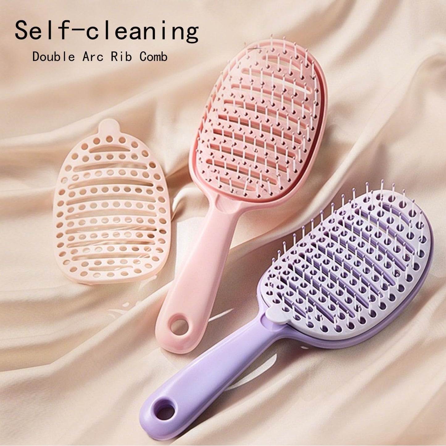 Self Cleaning Hair Brush with Lift Pad, ABS Vent Brush for Blow Drying, Dual Curve Design with Extra Long & Thick Bristles, Wet Hair Brush for Women, Girls & Kids (Purple, Not foldable)