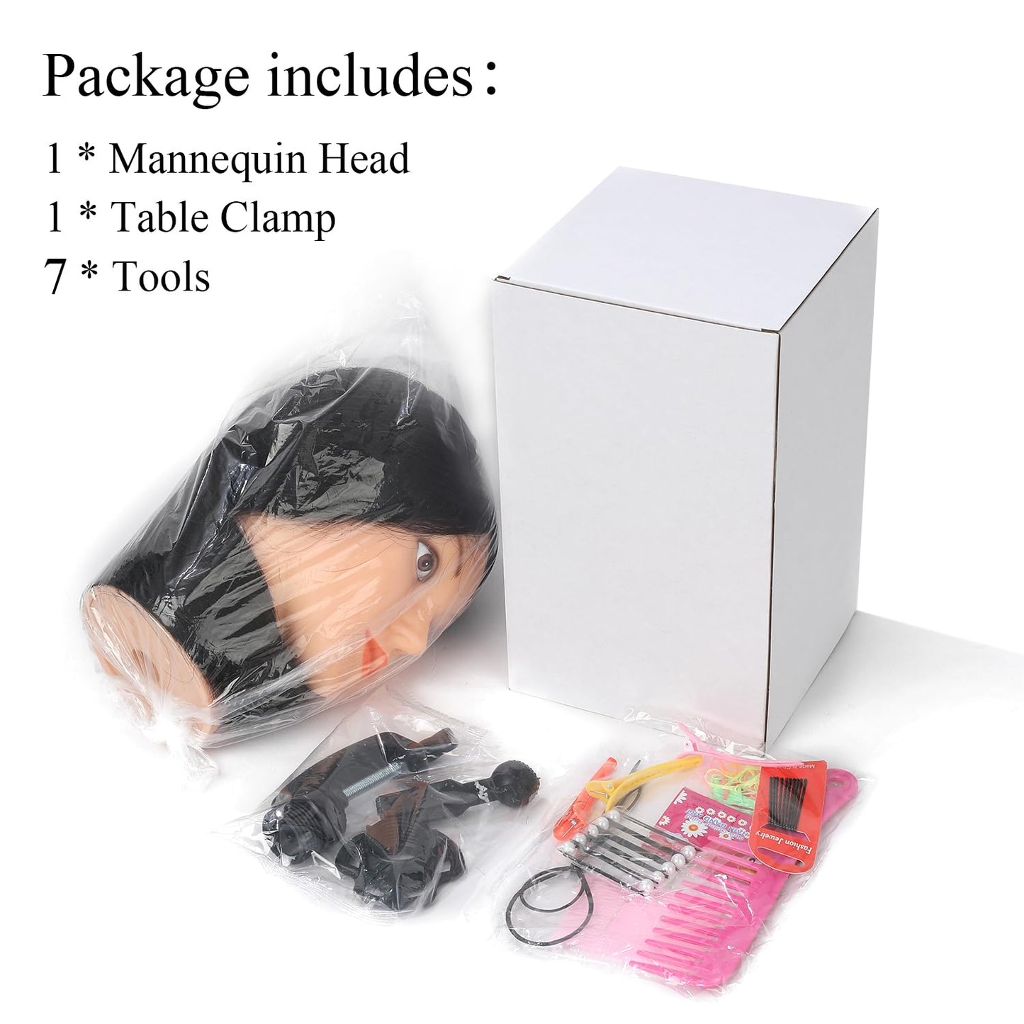 Armmu 20-22" 100% Human Hair Mannequin Head Hair Practice Training Head Cosmotology Doll Head for Hairdressers with Clamp- Natural Black