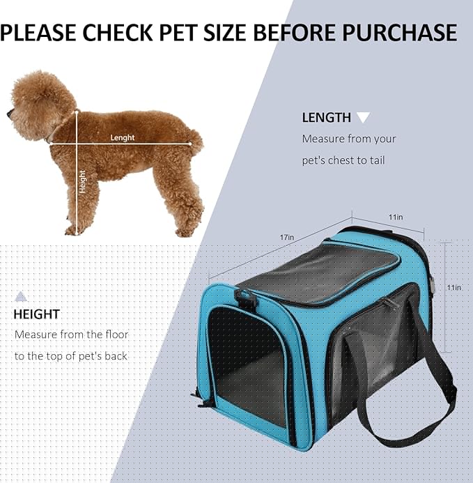 Henkelion Pet Carrier for Small Medium Cats Puppies up to 15 Lbs, Airline Approved Small Dog Travel Puppy Carrier Soft Sided, Collapsible - Blue