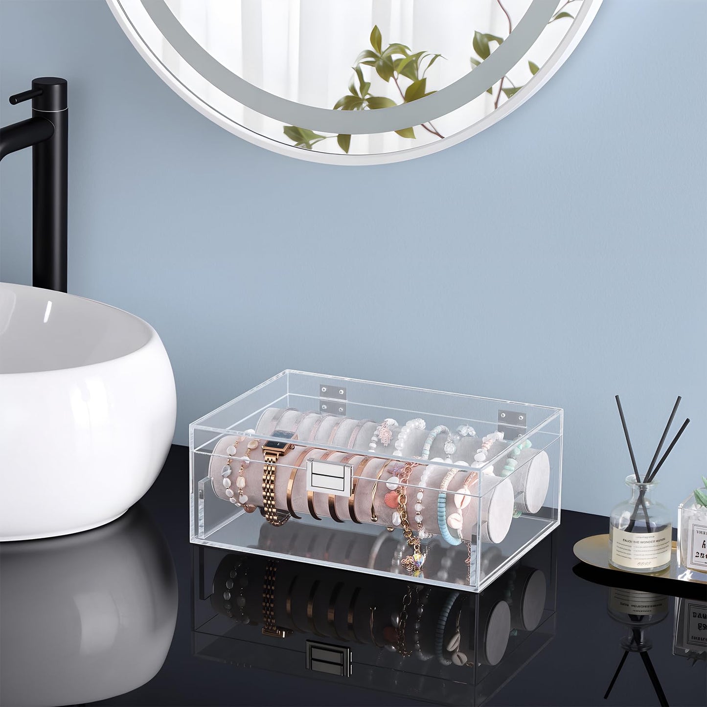 Lolalet Acrylic Bracelet Organizer Box, Clear Jewelry Display Holder for Bangles Watches, Jewellery Accessories Storage Case for Women -No Drawer